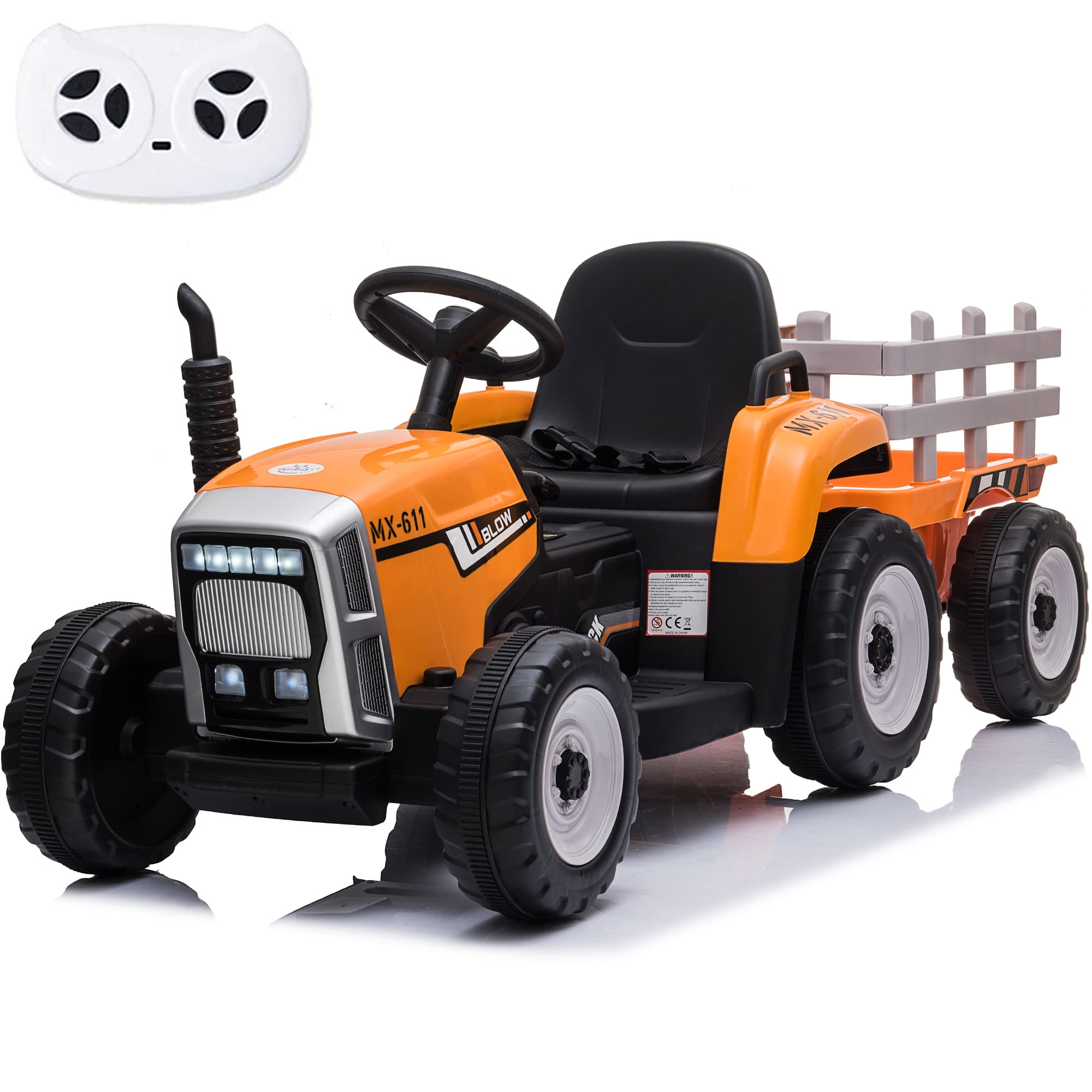 12V Kids Ride On Tractor with Trailer – Remote Control, Music & Bluetooth