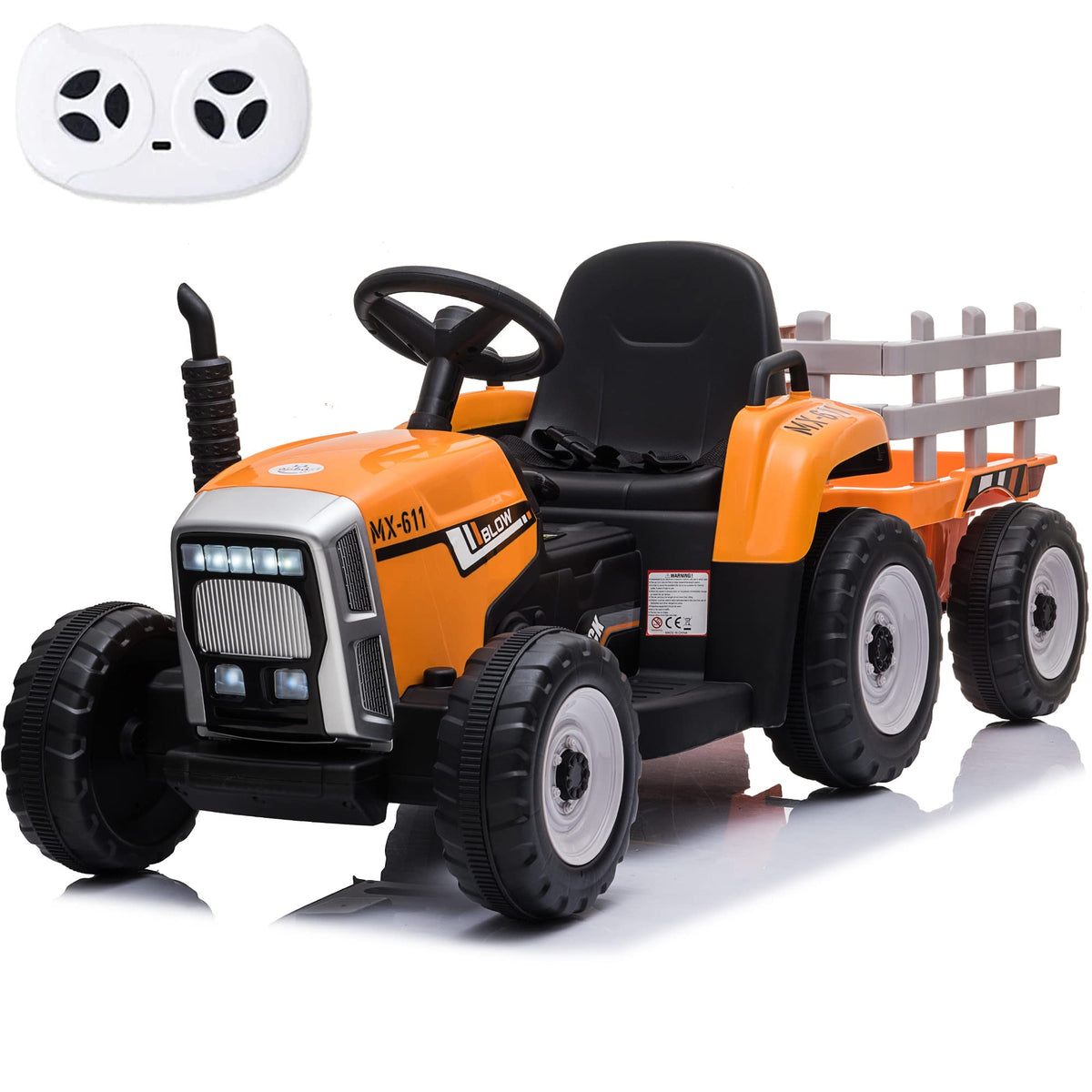 12V Kids Ride On Tractor with Trailer – Remote Control, Music & Bluetooth