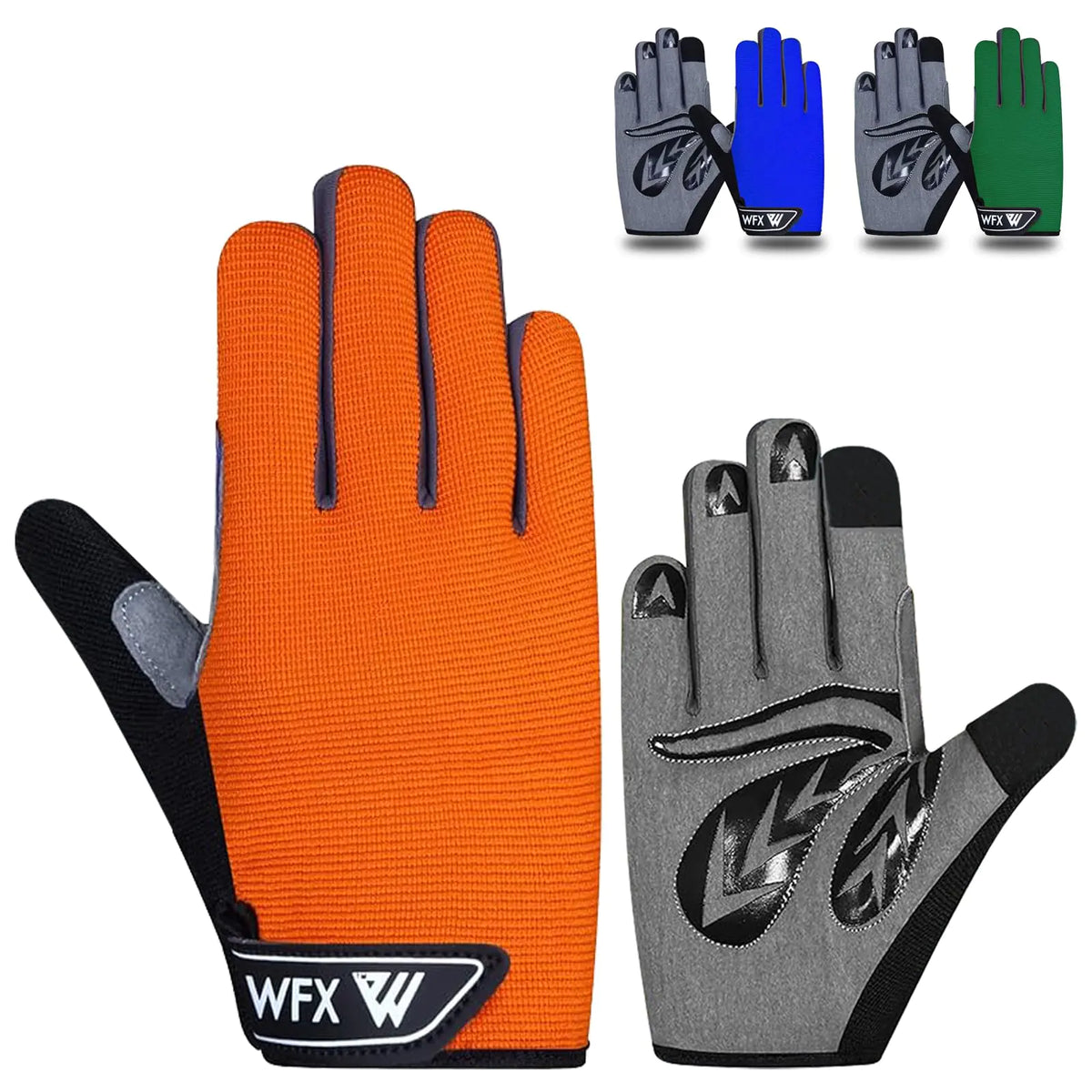 WFX Cycling Gloves Toddler Mountain Bike Handlebar Grips Gel Padding Full Finger Baseball Glove Workout Football Gloves Youth Boys 8-12 Kids Gardening Gloves MTB Gloves (Light L (10-12) Years Kid)