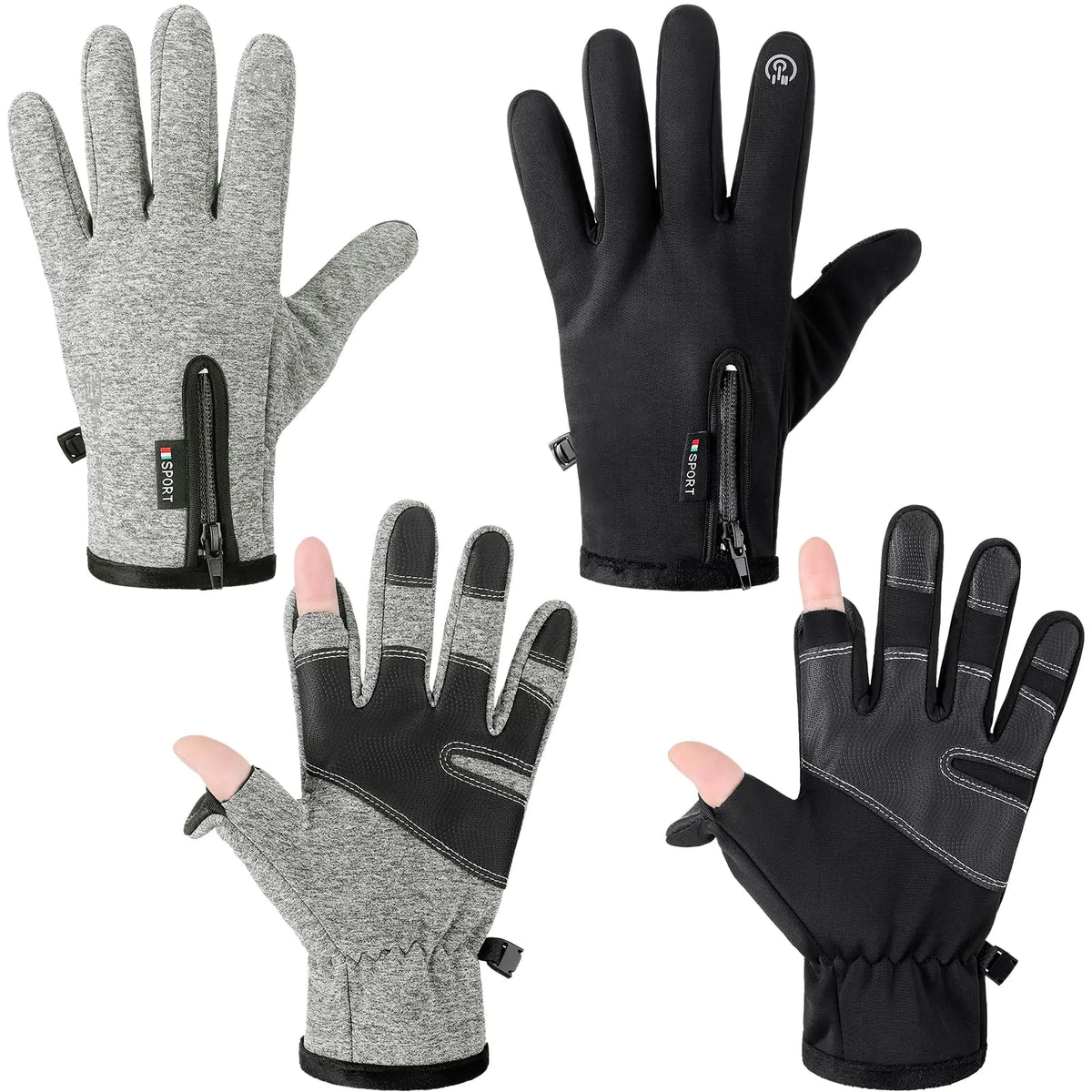 Bencailor medium cycling gloves, two pairs in black and grey, with thumb and index-finger openings
