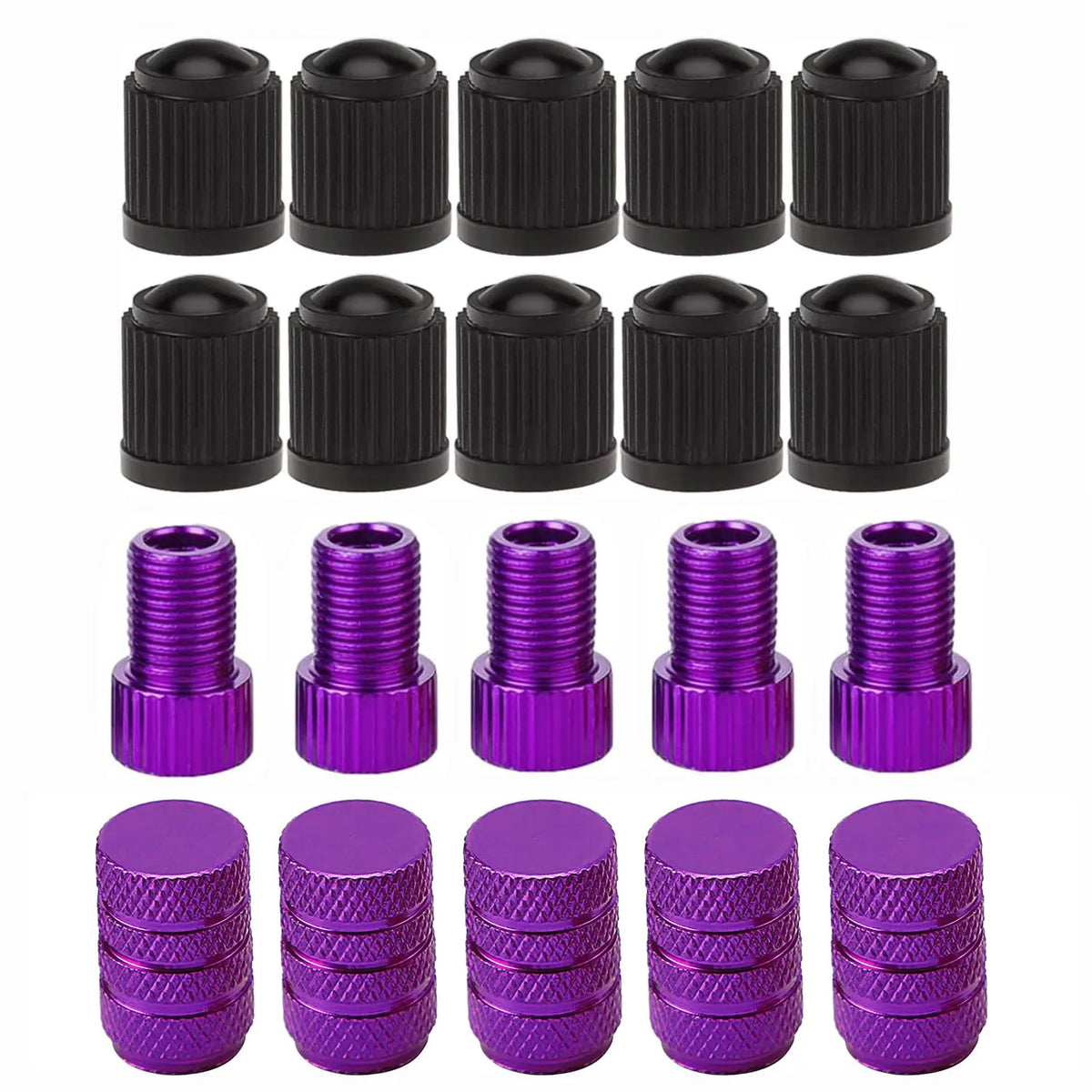 Alloygold Presta Valve Adapter 5 Pcs Presta to Schrader Adapters French/UK to US Bike Valve Adapter with 15 pcs Valve Caps Bicycle Pump Adapter for Mountain Bike Road Bike and Cars (Purple)