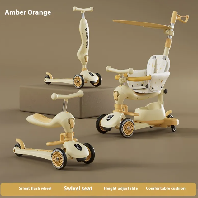 3-in-1 Kids Scooter 0–6 Years – Push, Ride-On & Balance Scooter with Sunshade