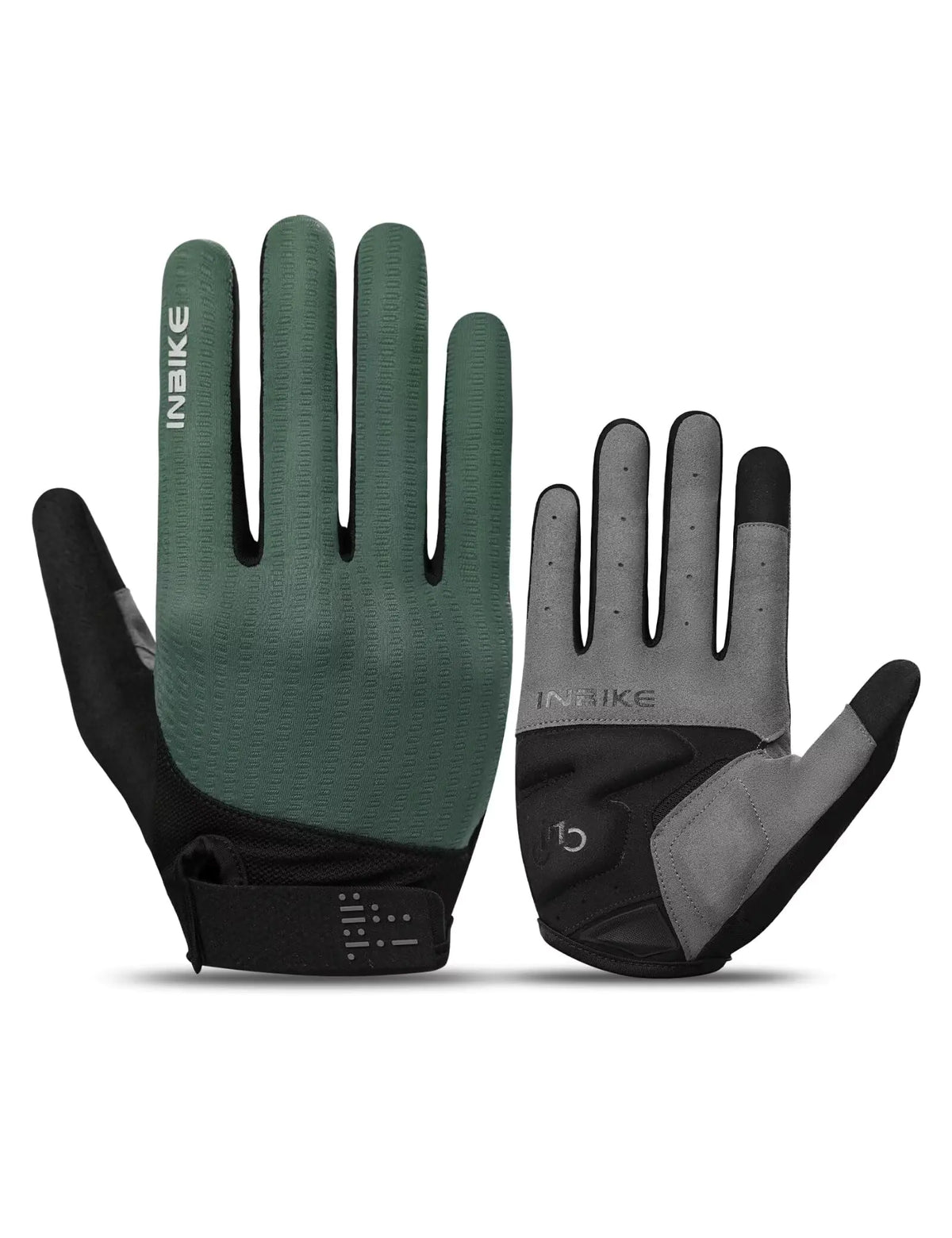 INBIKE Cycling Gloves for Men Women Shock-Absorbing Memory Gel Padded Biking Gloves Bicycle Breathable Touchscreen Reflective Full Finger Bike Gloves Green Small