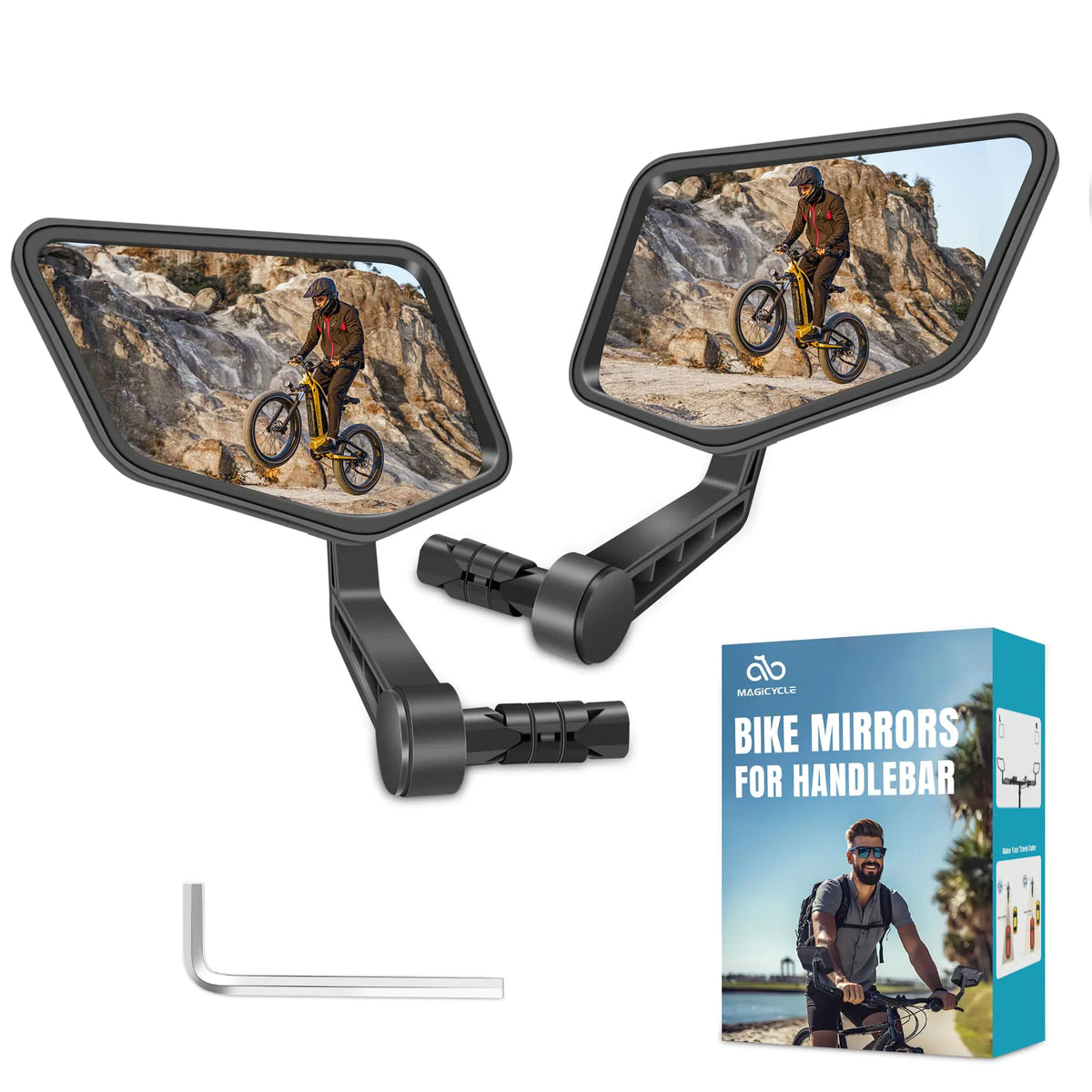MAGICYCLE Bar End Bike Mirrors 1Pair HD Stainless Steel Lens Bicycle Rearview Mirror Scratch Resistant and Fall Resistant E-bike Safe Rear View Mirrors for Handlebar Inner Diameter 15-23mm/6-9.1In