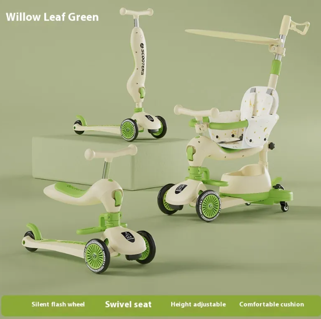 3-in-1 Kids Scooter 0–6 Years – Push, Ride-On & Balance Scooter with Sunshade