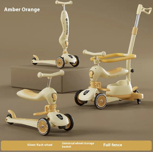 3-in-1 Kids Scooter 0–6 Years – Push, Ride-On & Balance Scooter with Sunshade