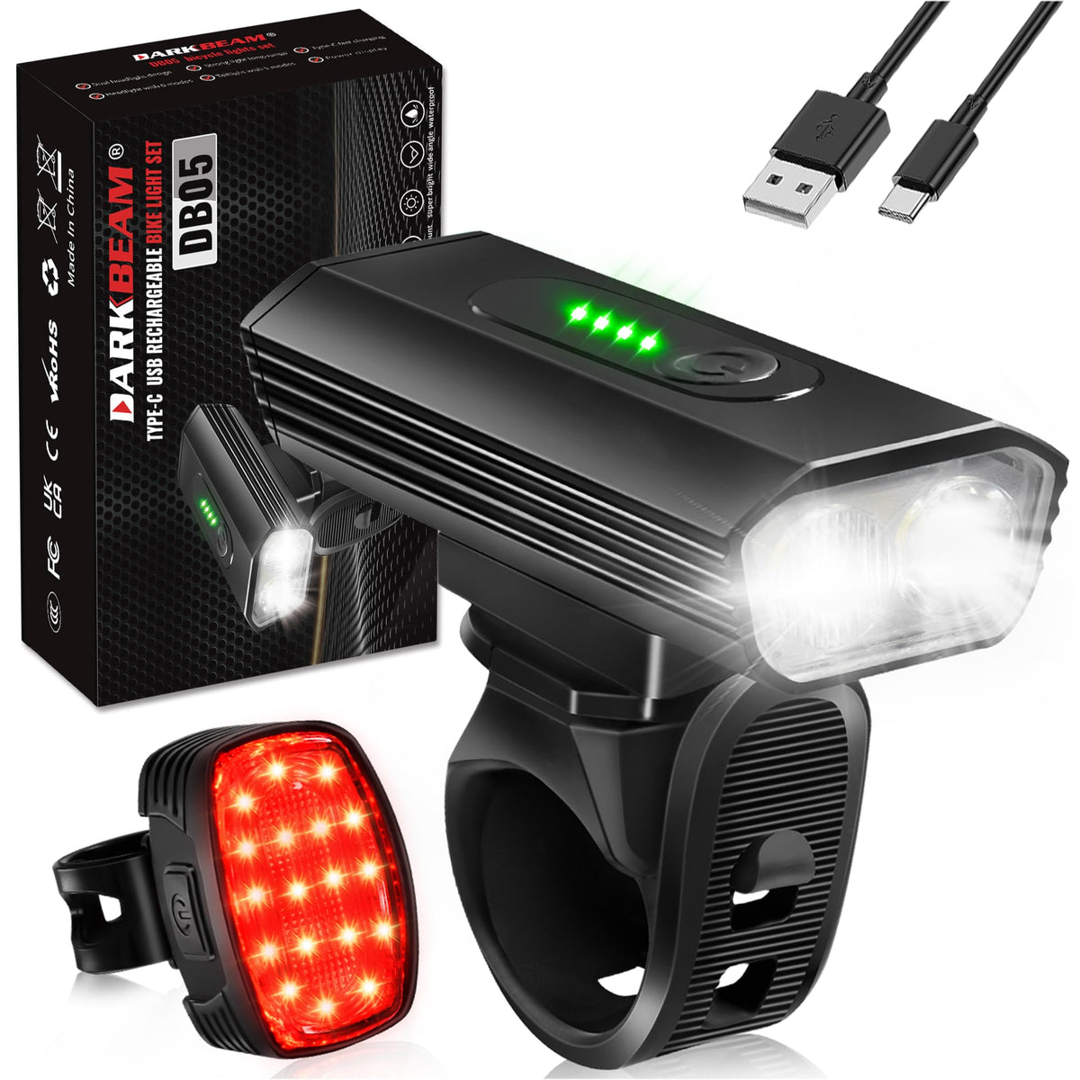 DARKBEAM DB05 Rechargeable Front and Rear Bike Light Set