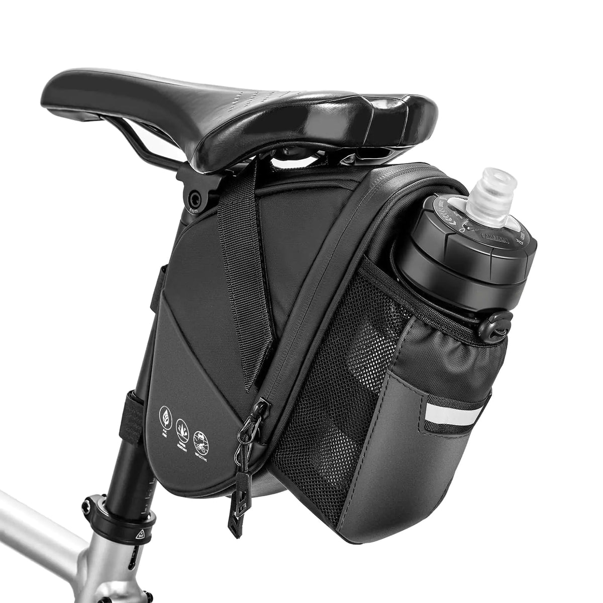 CALLCASE Bike Seat Bag Bicycle Saddle Bag Under Seat Cycling Seat Pack with Water Bottle Holder for Mountain Road Bikes Black