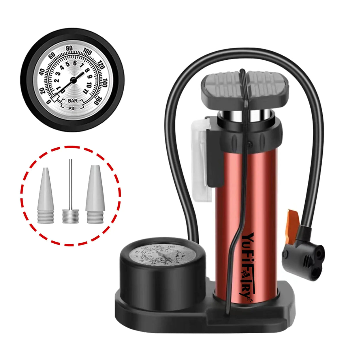 Bicycle Pump Bike Foot Pump with Pressure Gauge 120PSI Mini Bike Pump Aluminum Alloy Floor Bicycle Air Pump Tire Pumps with Presta and Schrader Valves for Road Mountain Bikes Balls Inflatable Toys