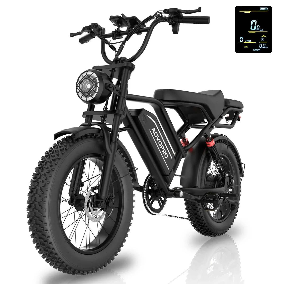 AOVOPRO AP20 Electric Bike Fat Tyre Dual Suspension with Back Seat up to 50 Km/h