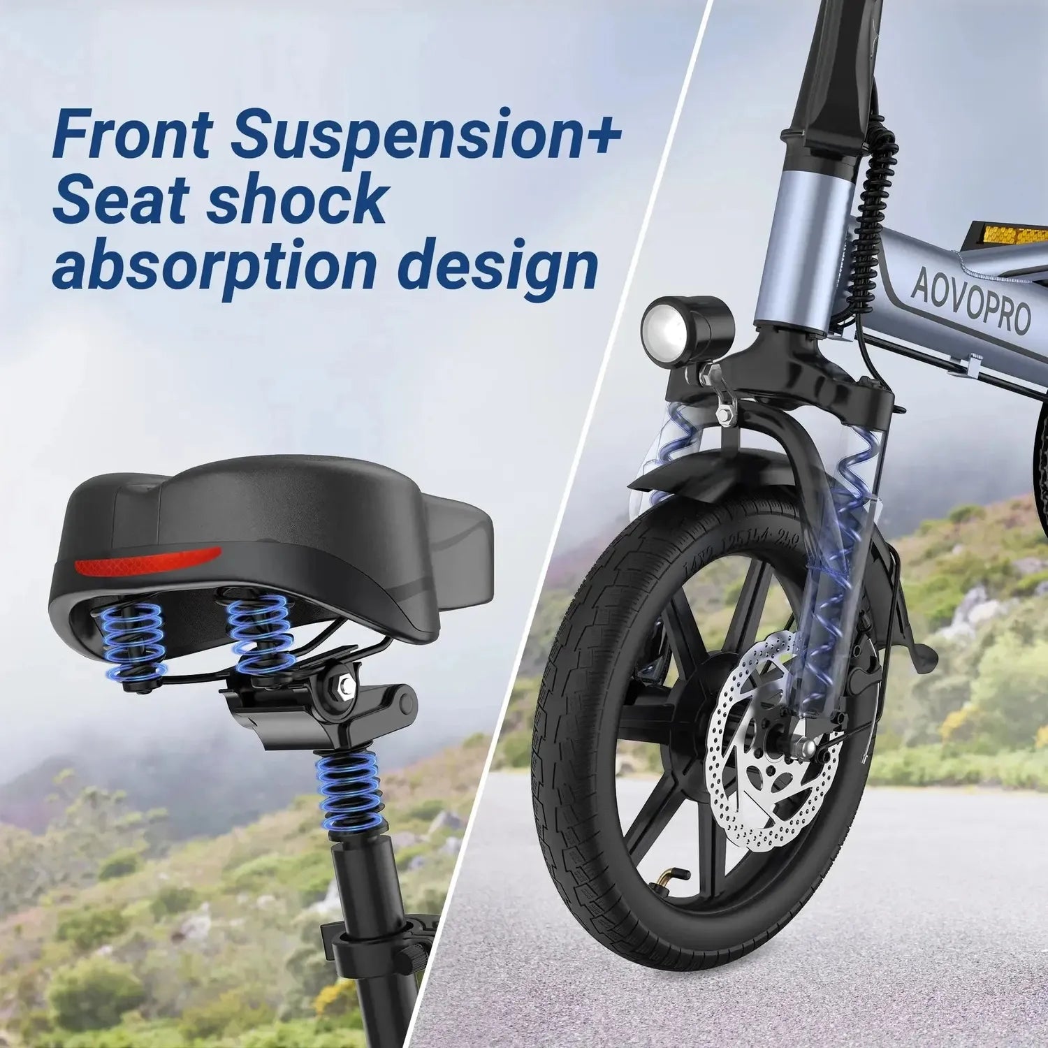 AOVOPRO EB60 Foldable Electric Bike Fat Tyre with Dual Suspension up to 35 Km/h