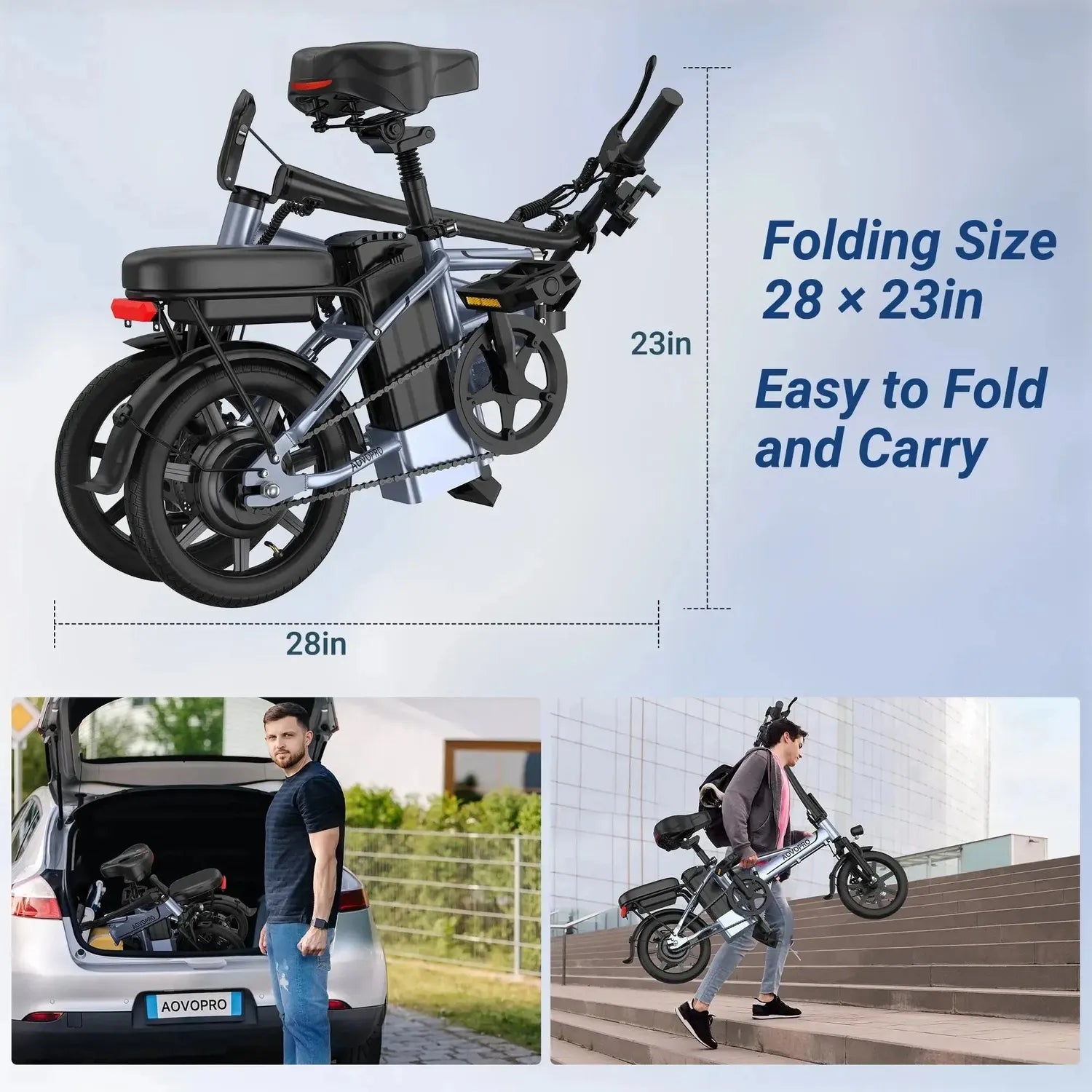 AOVOPRO EB60 Foldable Electric Bike Fat Tyre with Dual Suspension up to 35 Km/h