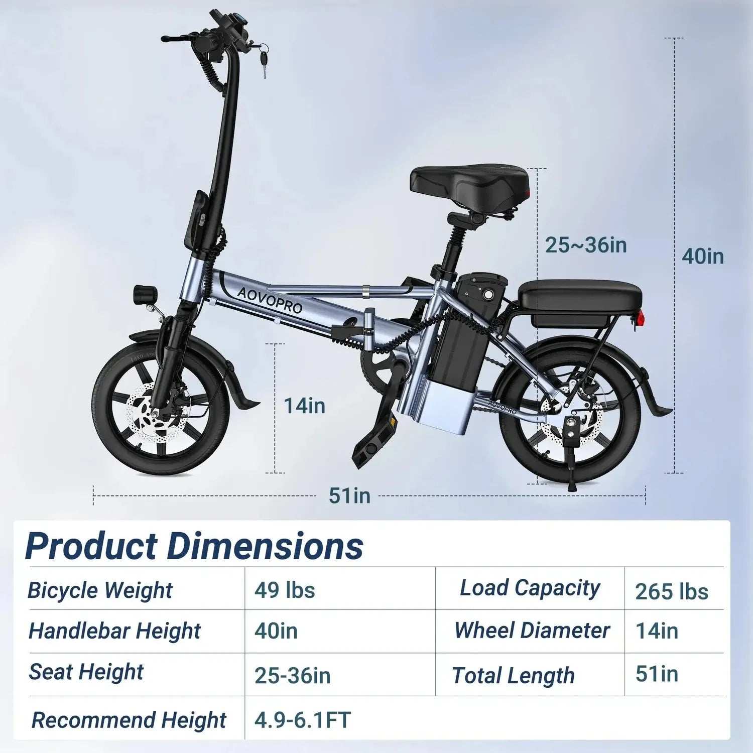 AOVOPRO EB60 Foldable Electric Bike Fat Tyre with Dual Suspension up to 35 Km/h