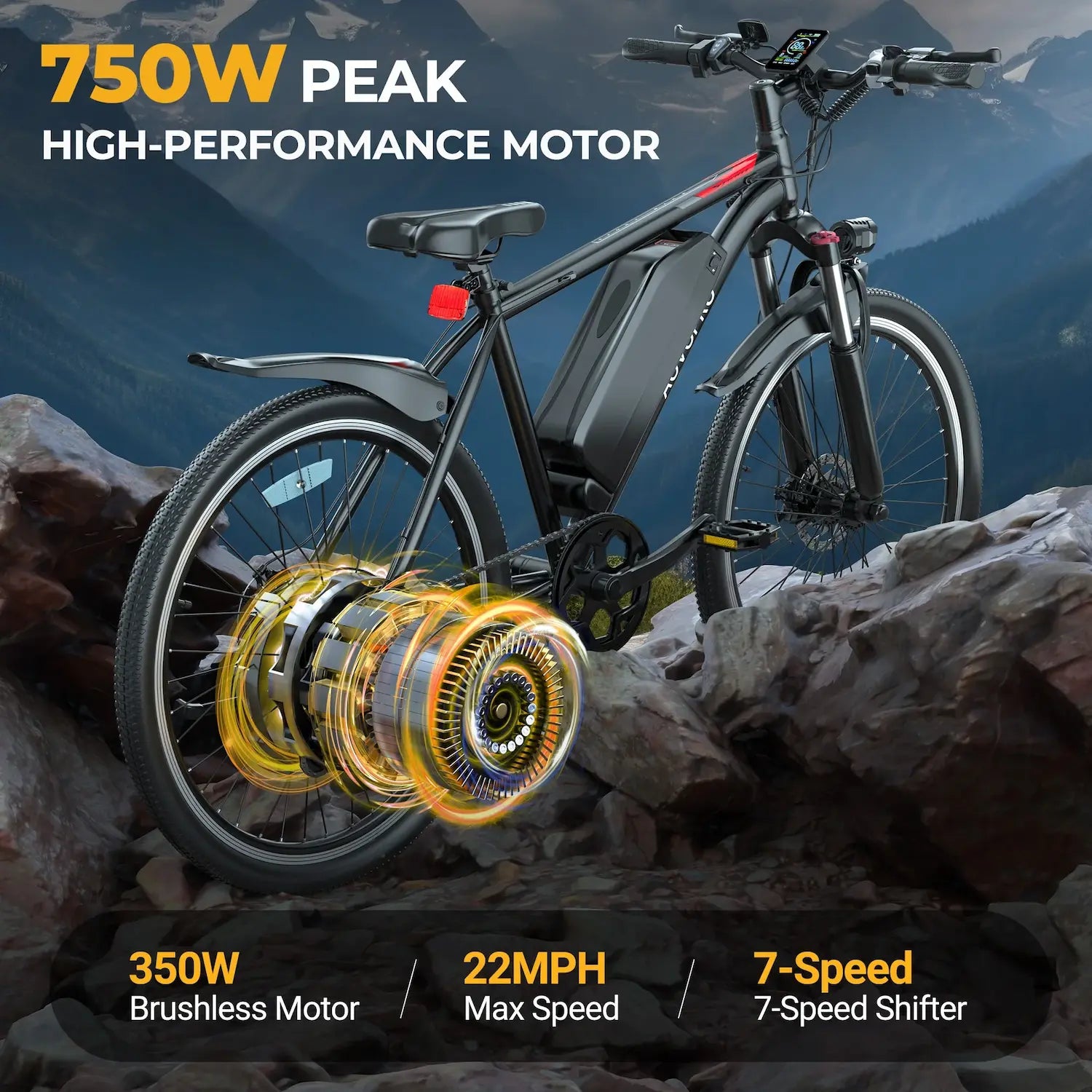AOVO PRO BK520 Electric Bike | 26-Inch Commuter E-Bike up to 22 Mph
