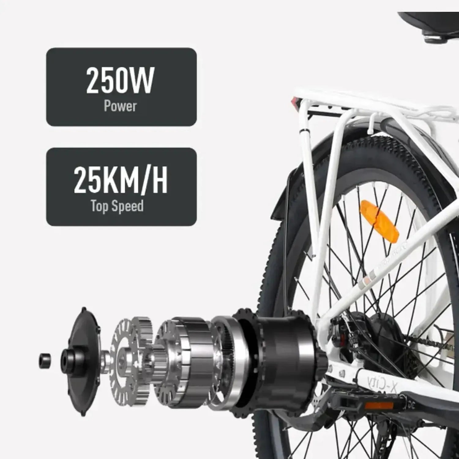 CYSUM X City Step Through Electric Bike with Rear Rack and Mudguards up to 25 Km/h