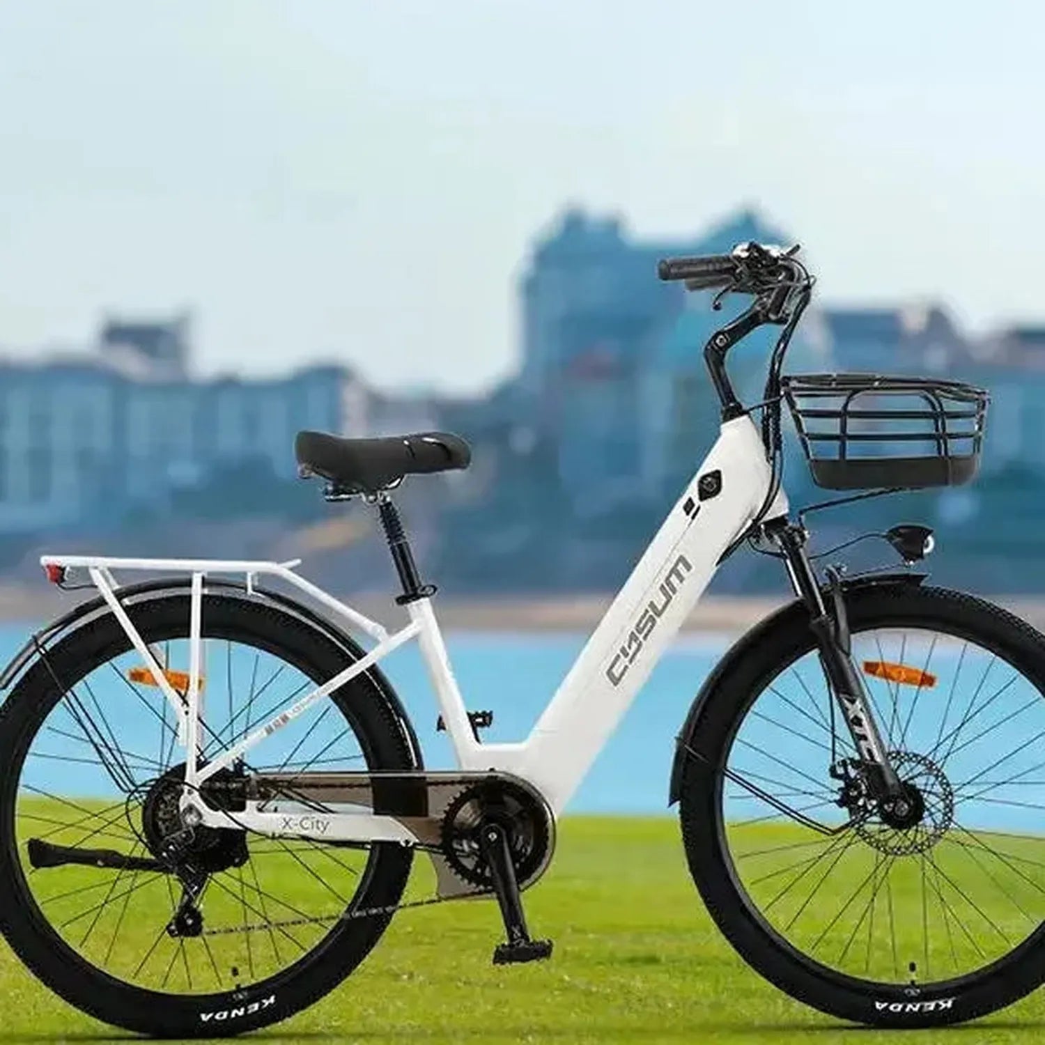CYSUM X City Step Through Electric Bike with Rear Rack and Mudguards up to 25 Km/h