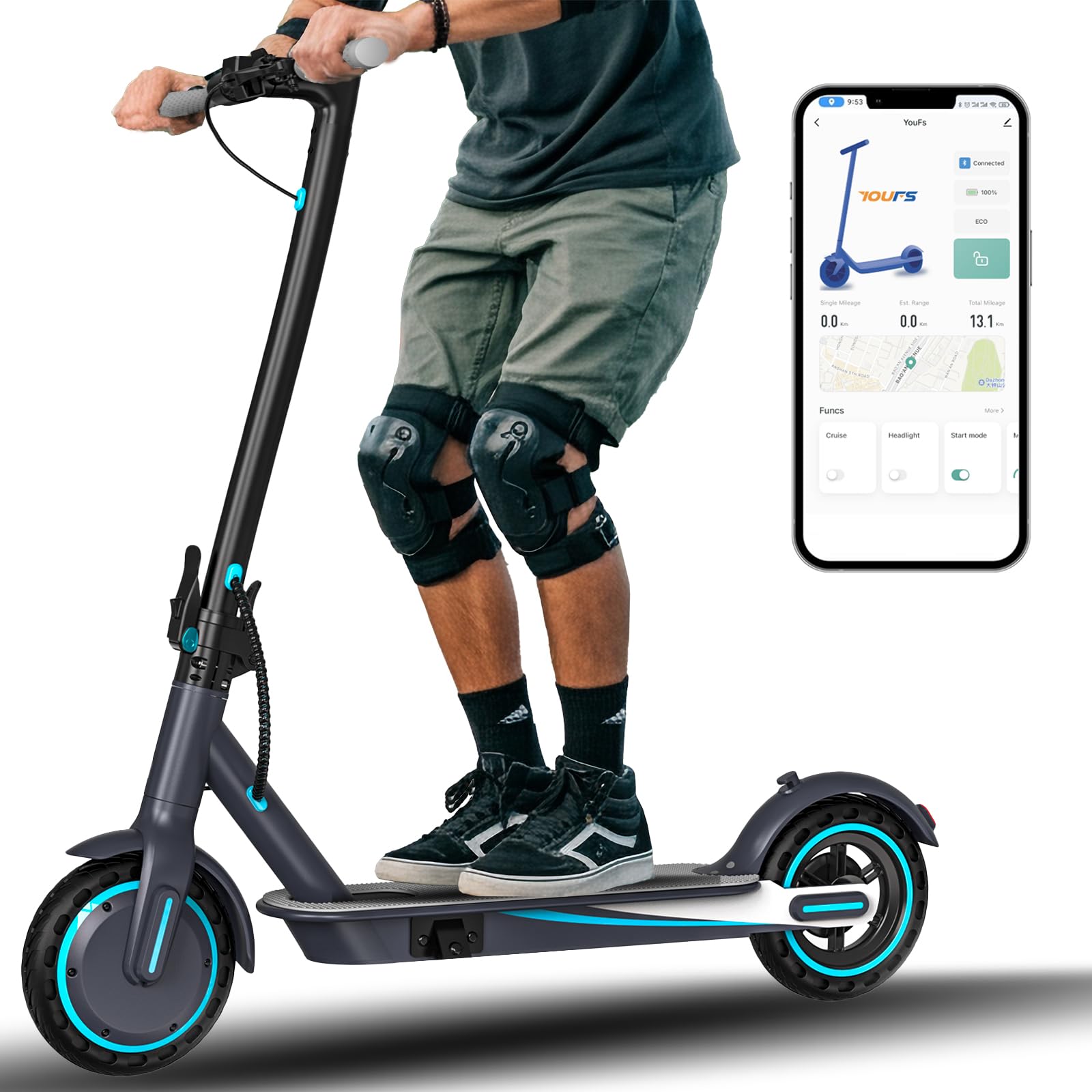 Electric Scooter for Adults 350W – 18.7MPH, App Control, Folding