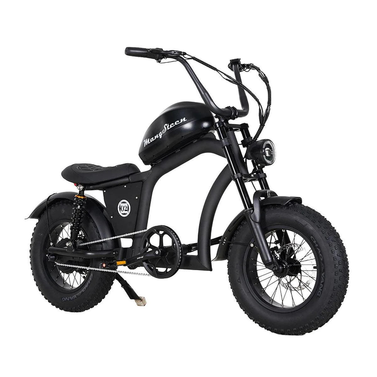 Black electric bike with 'Harley-Quinn' branding on a white background