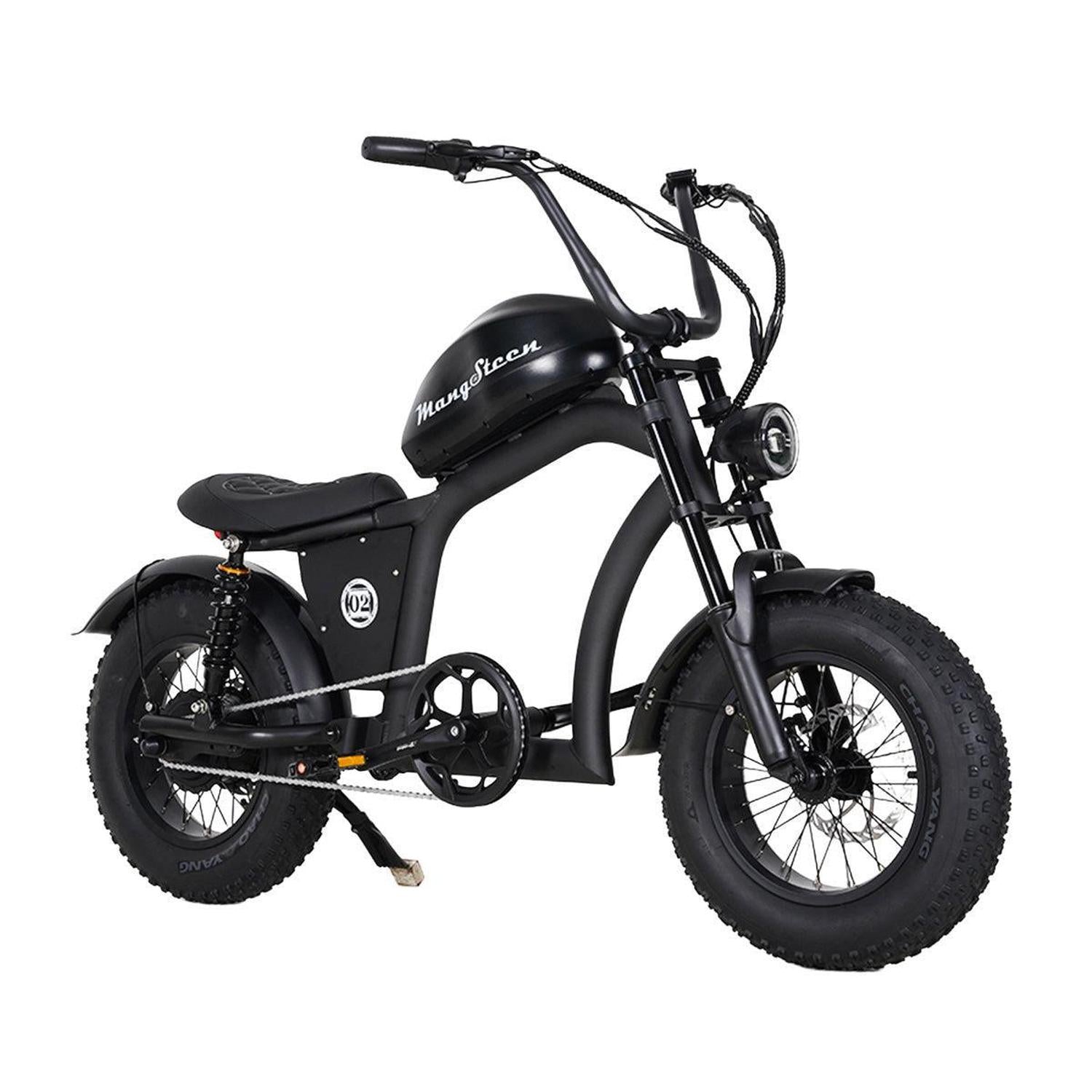 Black electric bike with 'Harley-Quinn' branding on a white background