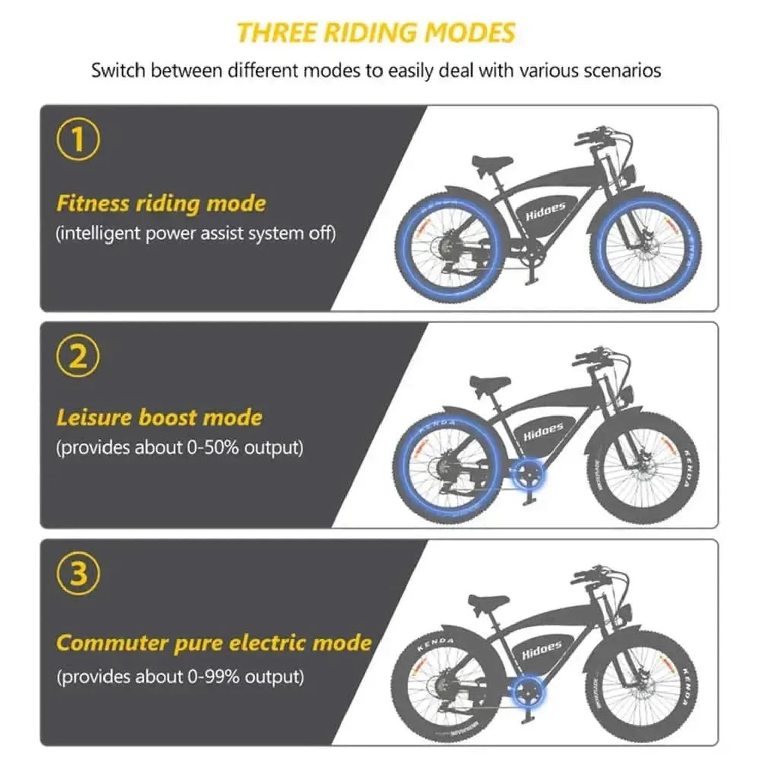 Hidoes B3 Electric Bike Fat Tyre Cruiser Long Range with Suspension up to 60 Km/h