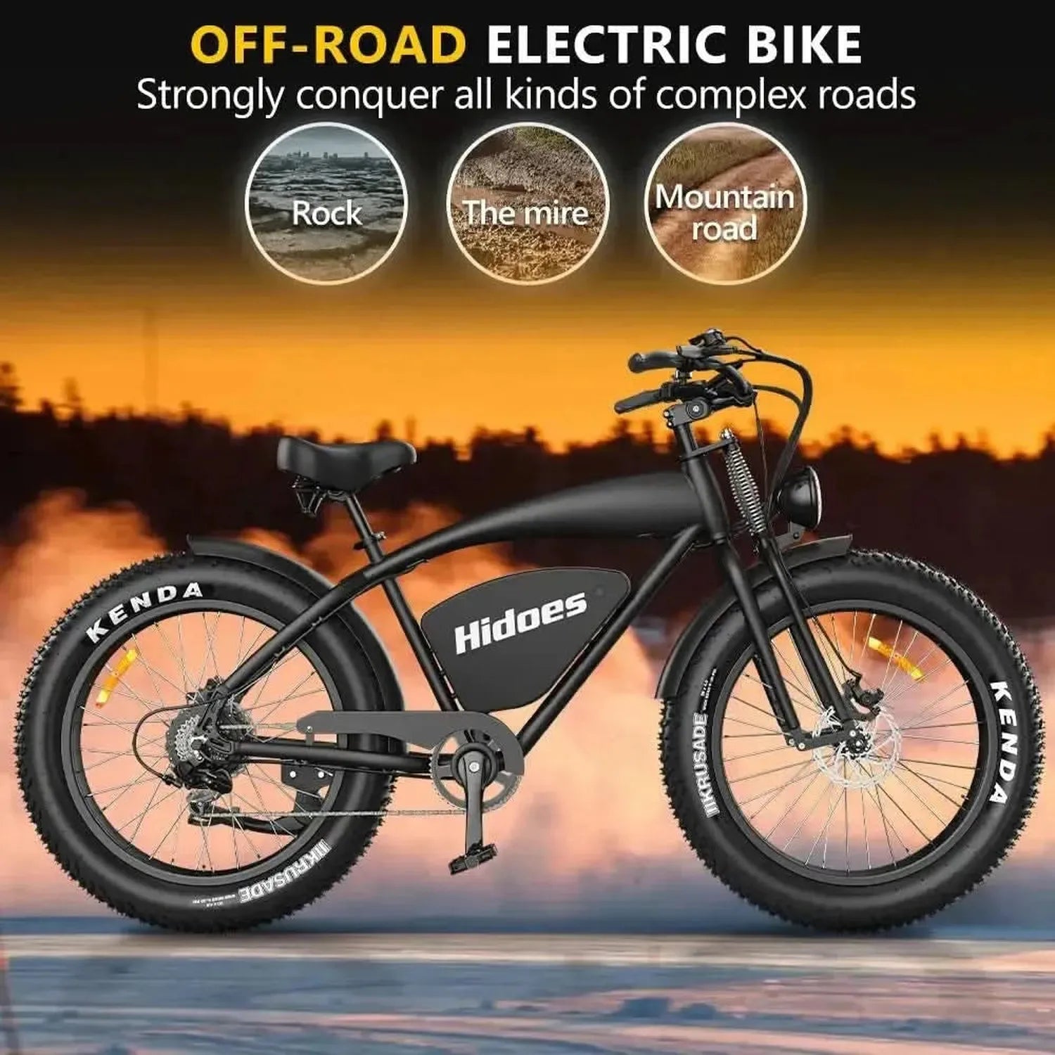 Hidoes B3 Electric Bike Fat Tyre Cruiser Long Range with Suspension up to 60 Km/h