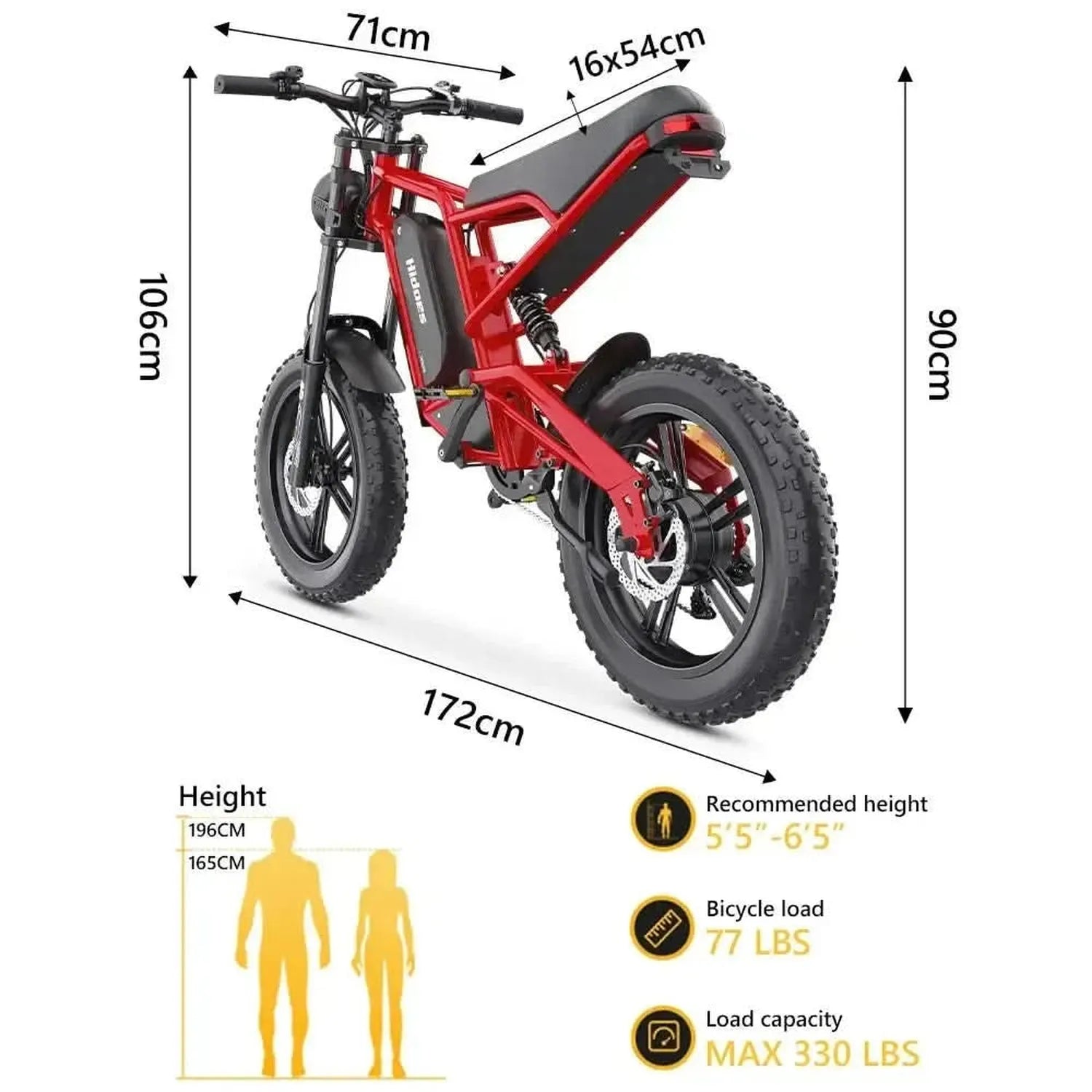 Hidoes B6 Electric Bike Fat Tyre Cruiser Long Range with Suspension up to 50 Km/h