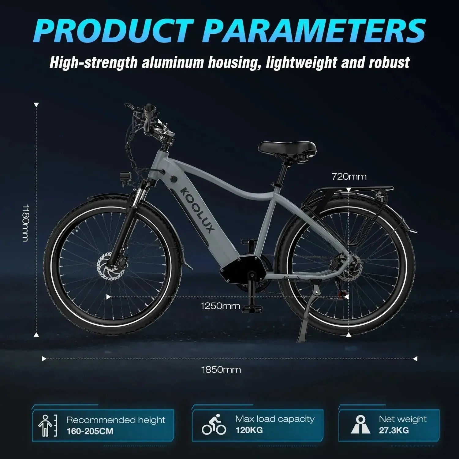 Koolux X3 Electric Bike Long Range Commuter with Suspension and Lights up to 45 Km/h
