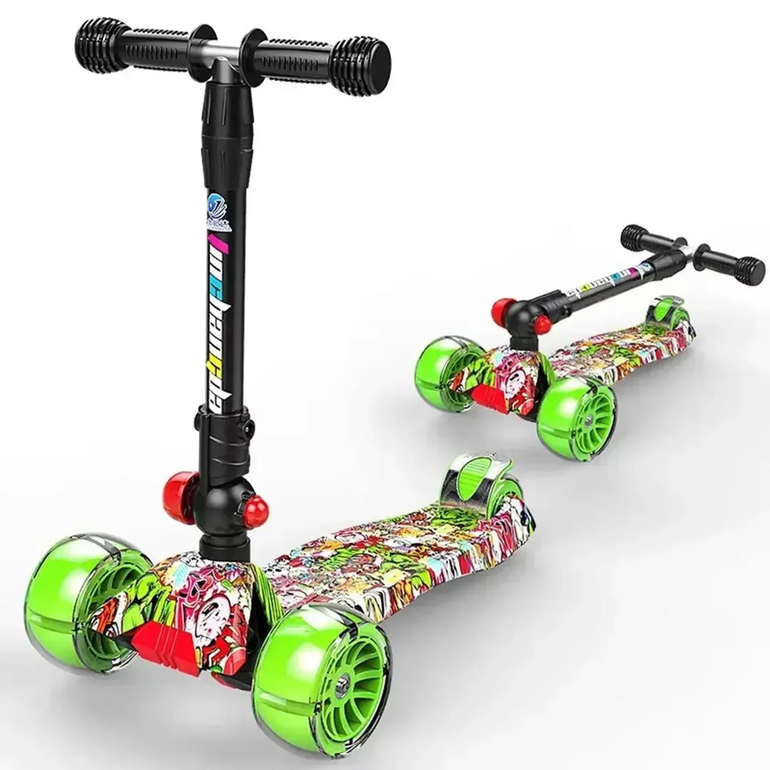 Kids Foldable Graffiti Scooter with Light Up Wheels for Ages 3 to 8