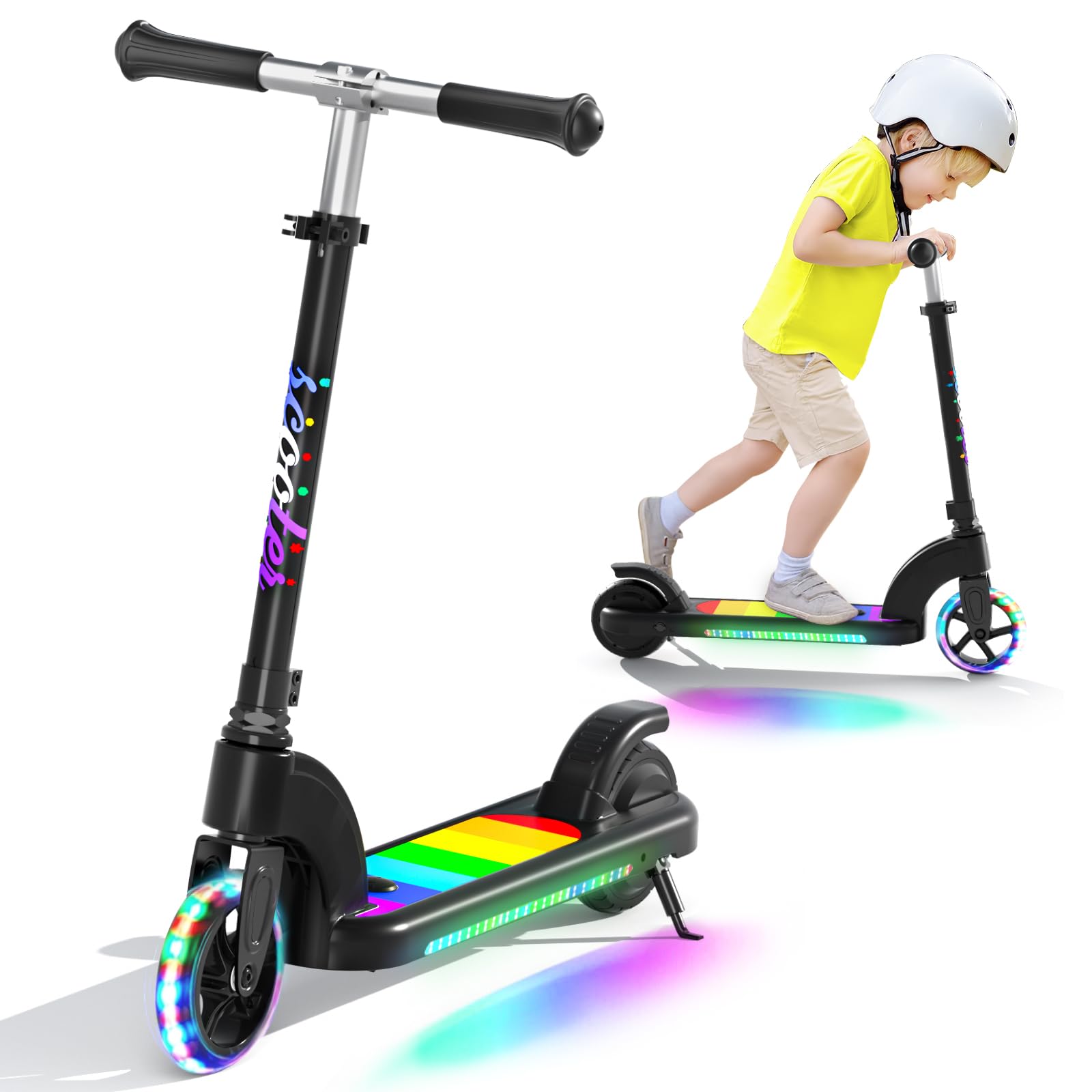 Kids Electric Scooter with Light-Up Wheels – Adjustable, 6MPH