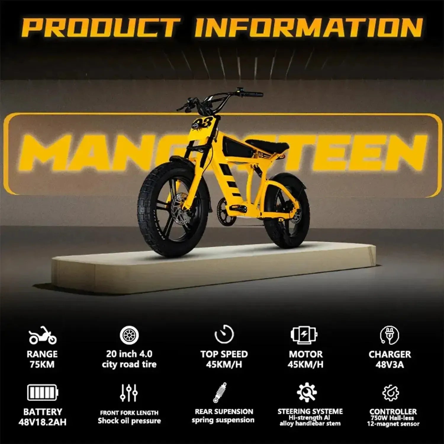 Mangosteen FT03 Electric Bike Fat Tyre Long Range with Hydraulic Brakes up to 50 Km/h