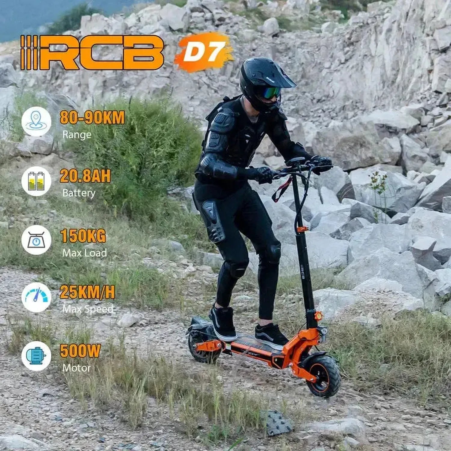 RCB D7 Electric Scooter Long Range Foldable with Suspension and App up to 45 Km/h
