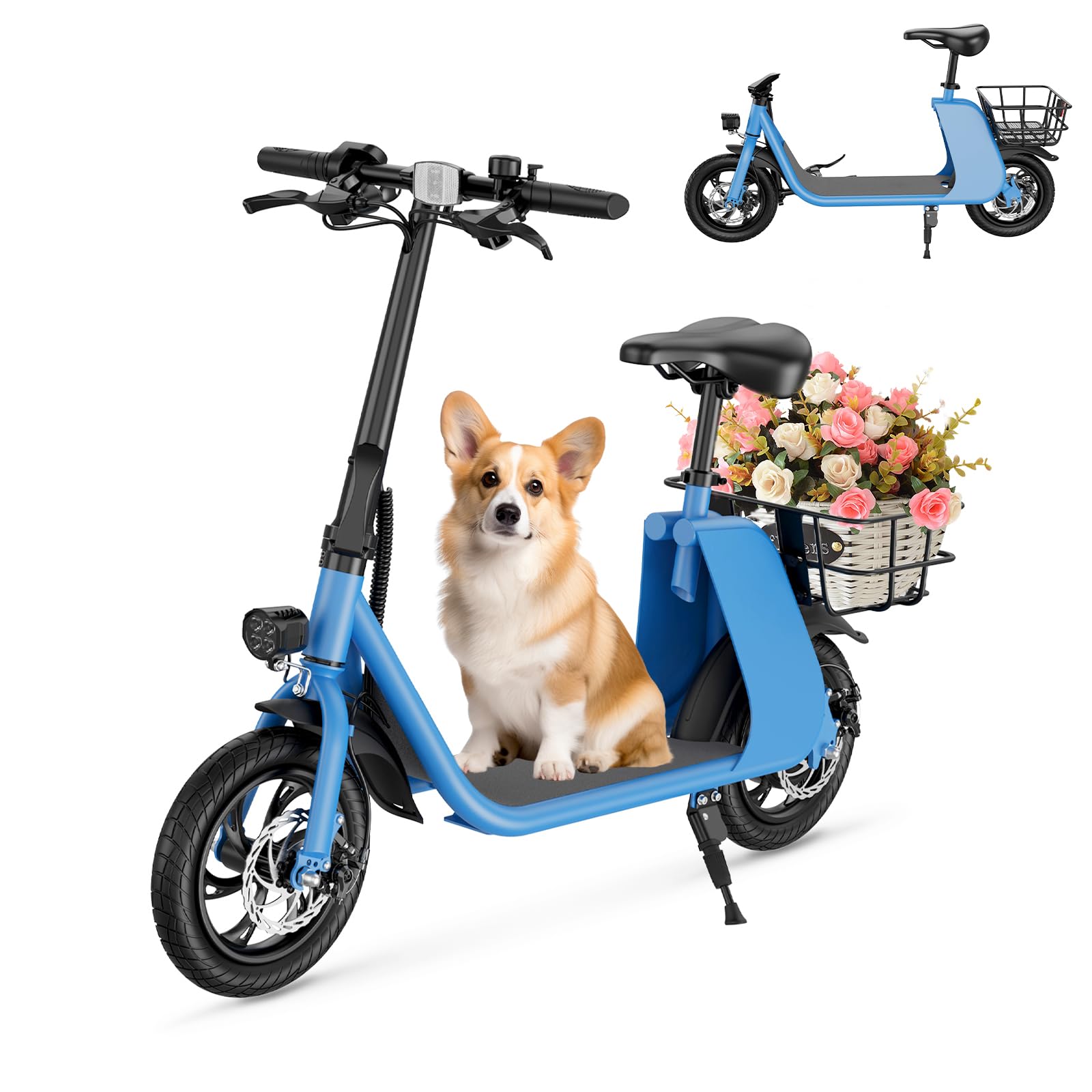 WINDHORSE Peak Electric Scooter with Seat – 680W, 20MPH, Basket