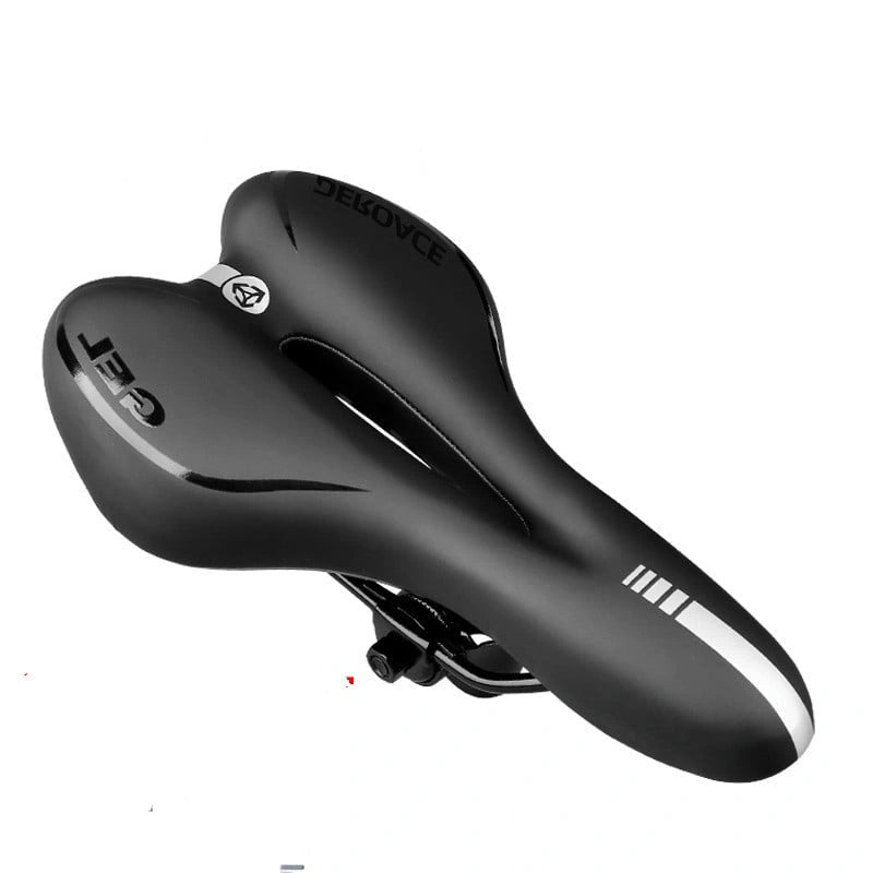 Black bicycle saddle on white background