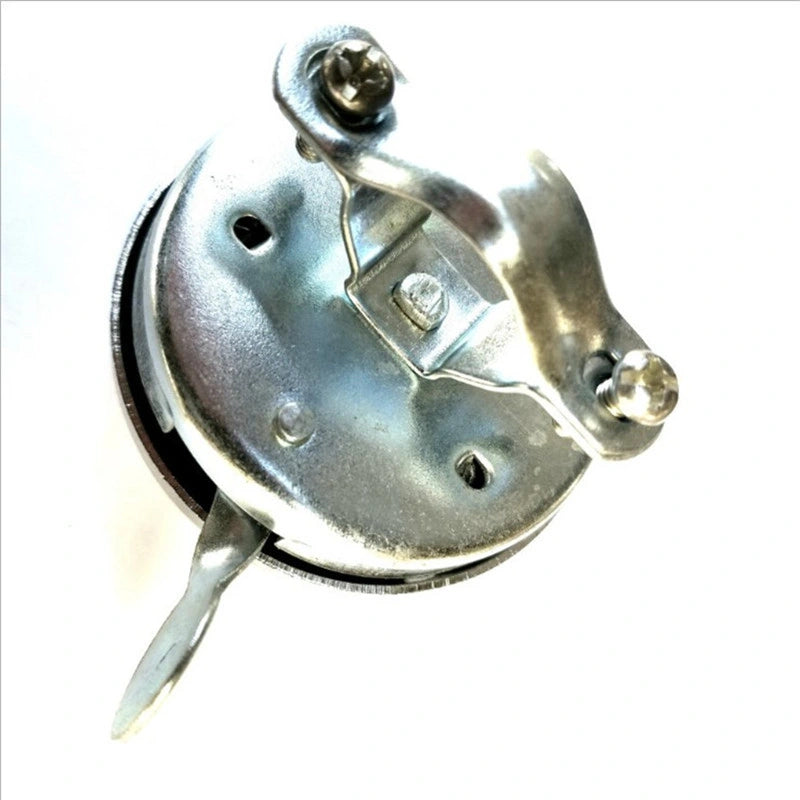 Silver bicycle bell underside showing mounting bracket