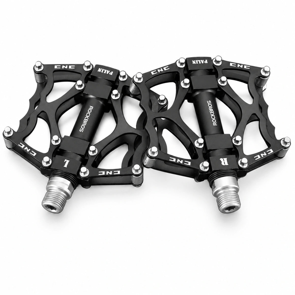 Black bicycle platform pedal pair on white background