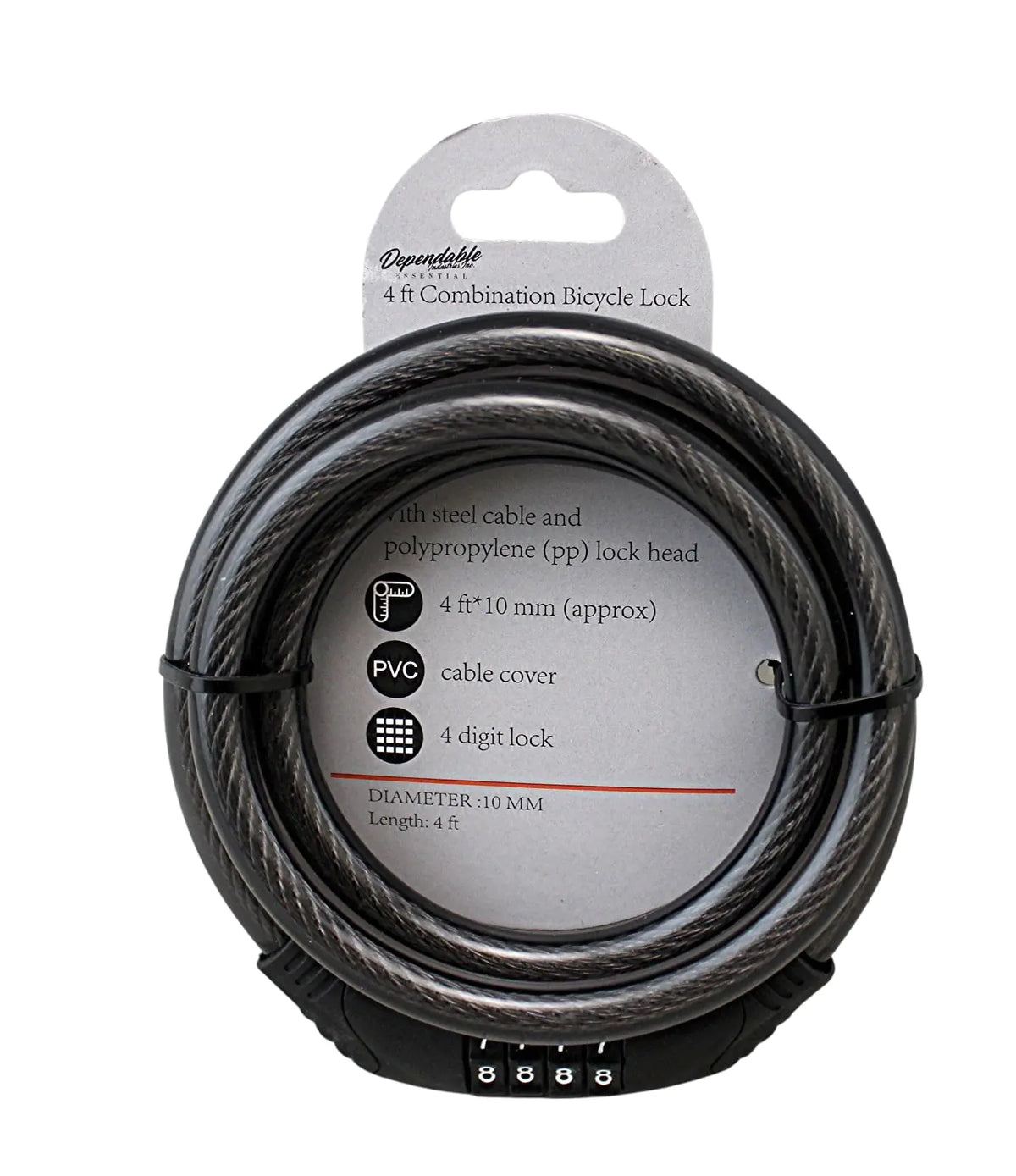 4 ft Flexible Steel Combination Bicycle Lock with Self-Setting Mechanism 10mm Thick with PVC Cover 4-Digit Resettable Code - Multi-Purpose Security Cable for Scooters Chairs BBQs (1 Black)