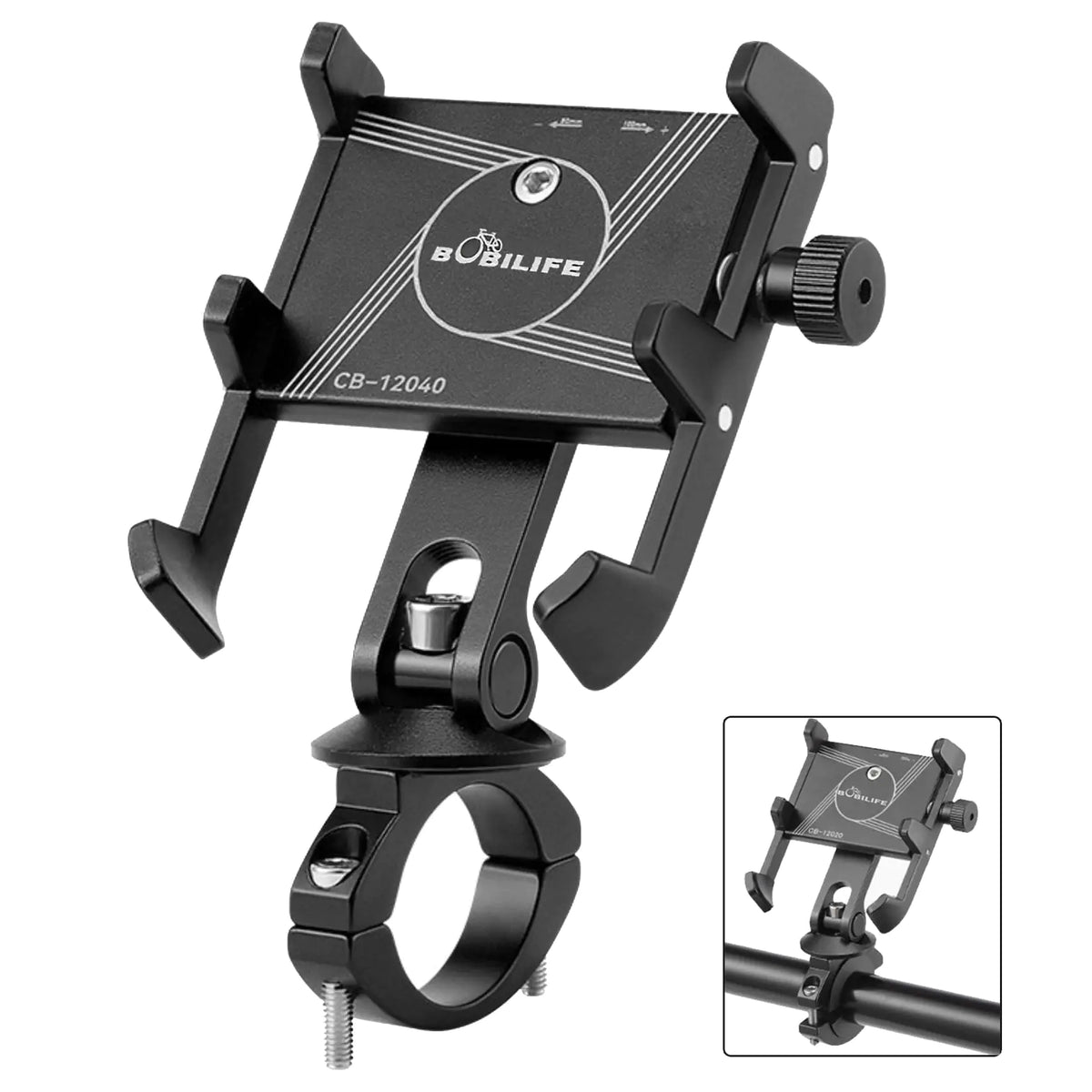BOBILIFE Aluminum Bike Phone Mount Holder - 360° Adjustable Bicycle Cell Phone Holder Stand Universal for iPhone Samsung Galaxy and Most 4" - 7" Smart Phones (Handlebar Mounted)