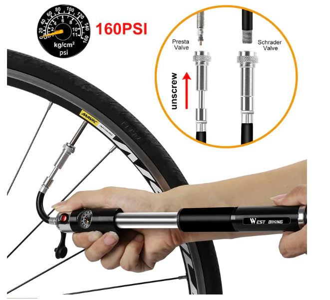 Mini High Pressure Bicycle Pump with Pressure Gauge