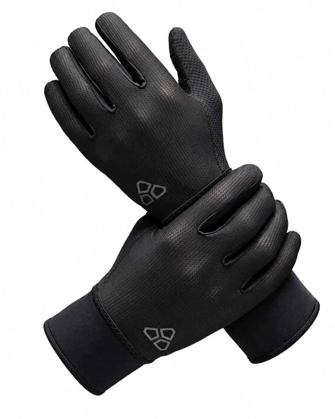 Black DUEECO cycling gloves on a white background