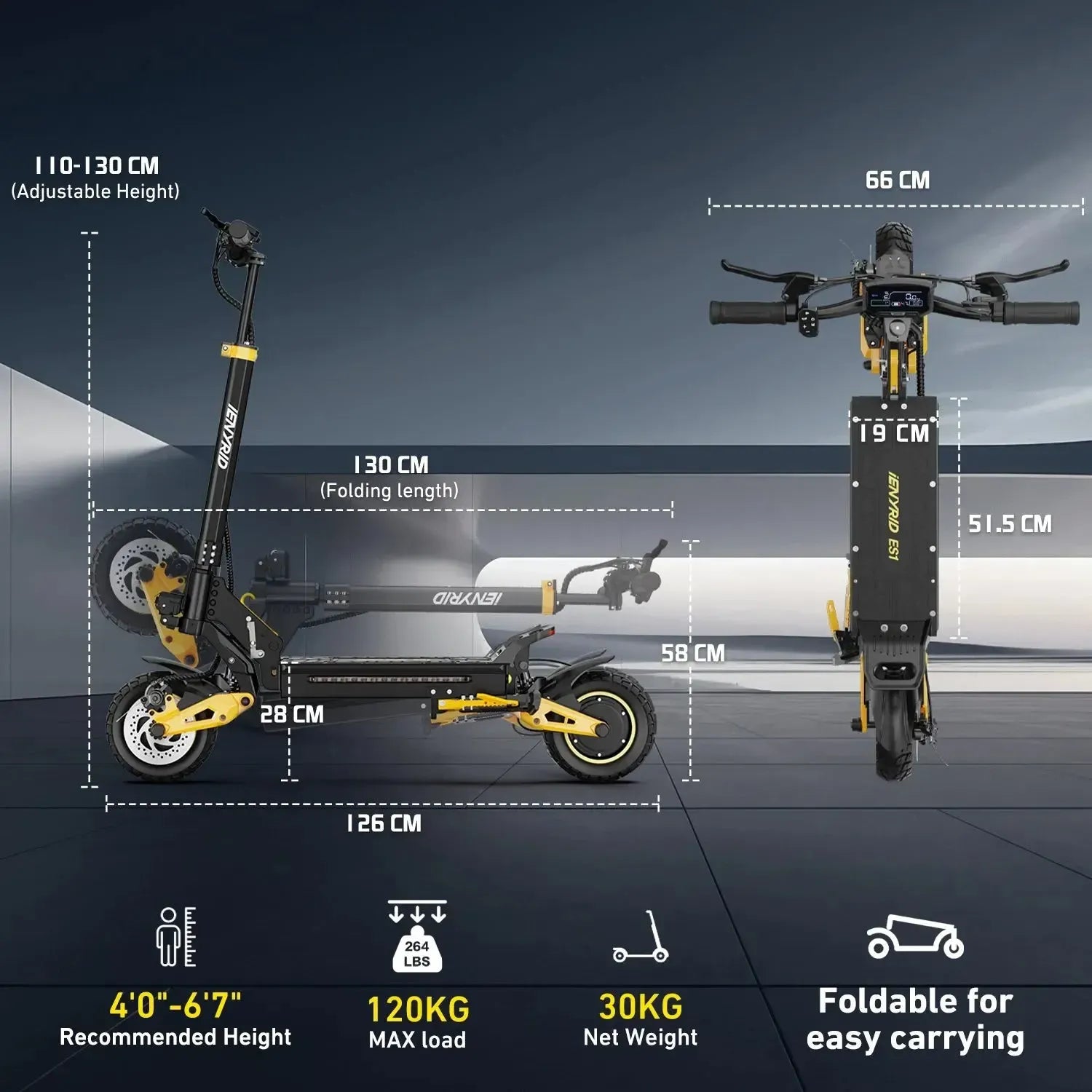 IENYRID ES1 Electric Scooter Long Range Foldable with Quad Suspension up to 60 Km/h