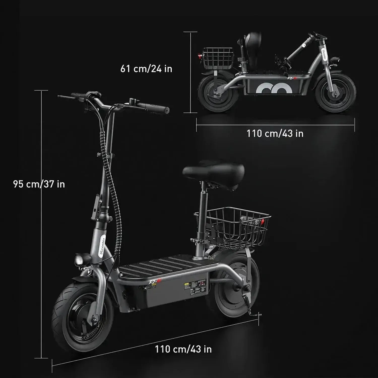 iScooter F2 Electric Scooter with Seat Foldable Basket for Adults up to 30 Km/h