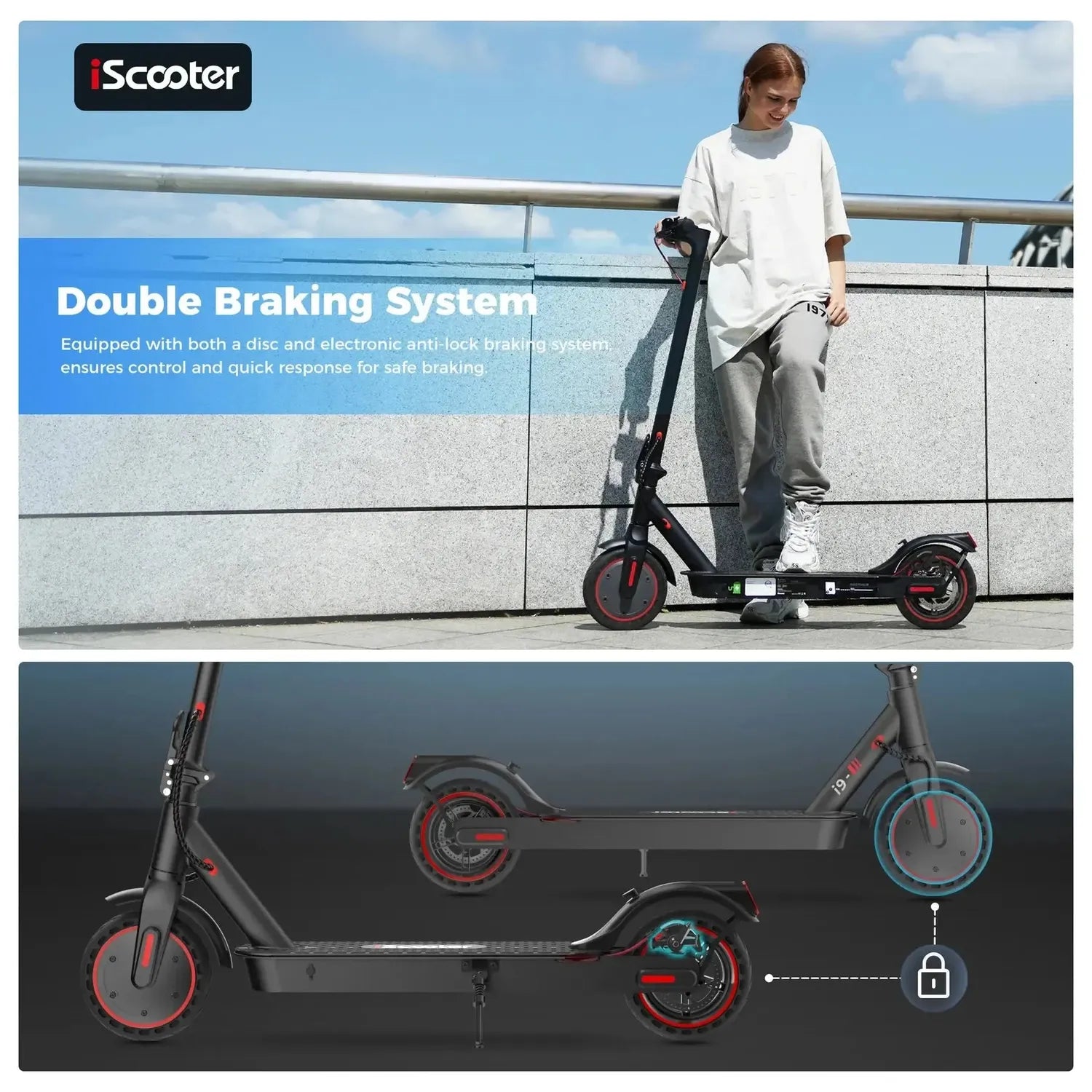 iScooter i9 Electric Scooter Foldable with App and Solid Tyres up to 30 Km/h