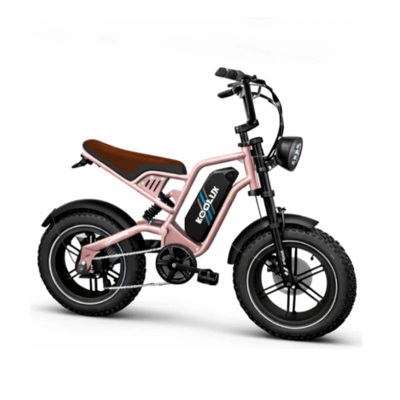 KOOLUX X9 Mini electric bike in Pink, right-side three-quarter view showing pedals and 16-inch fat tyres