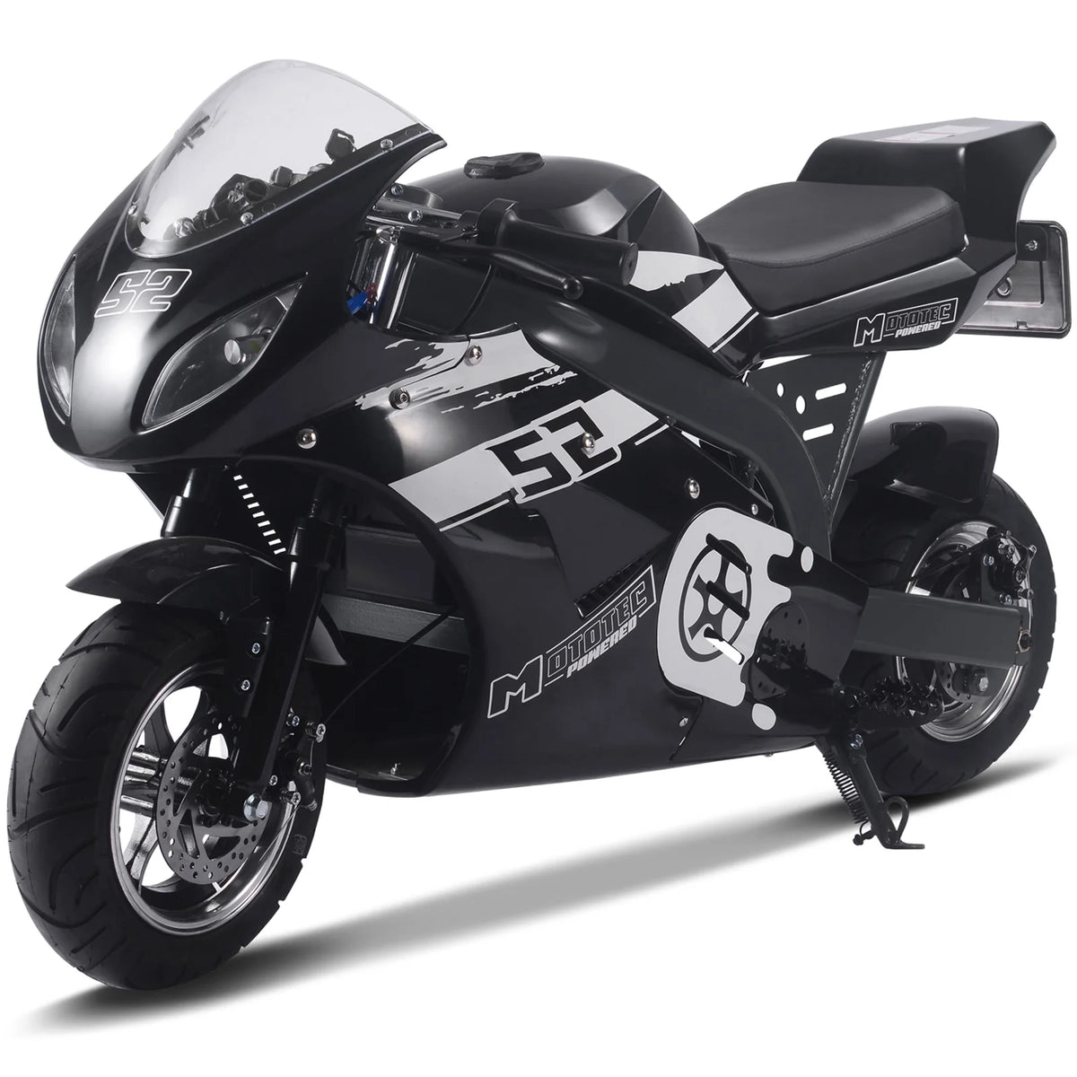 MotoTec 1000W 48V Electric Superbike — Black complete product on white background
