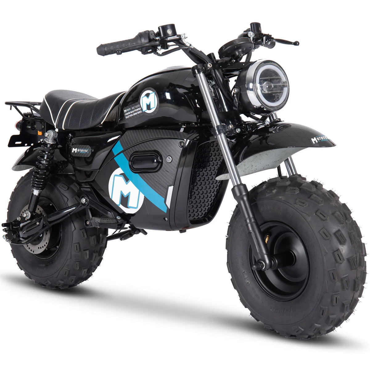 MotoTec 60V 1500W Electric Powered Mini Bike Lithium — Black complete product on white background