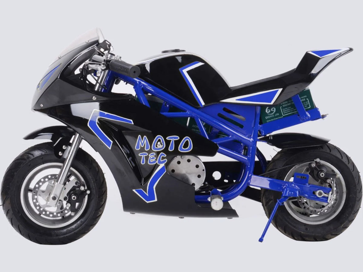 MotoTec Electric Pocket Bike GT 36V 500W — Blue supplier product view 3