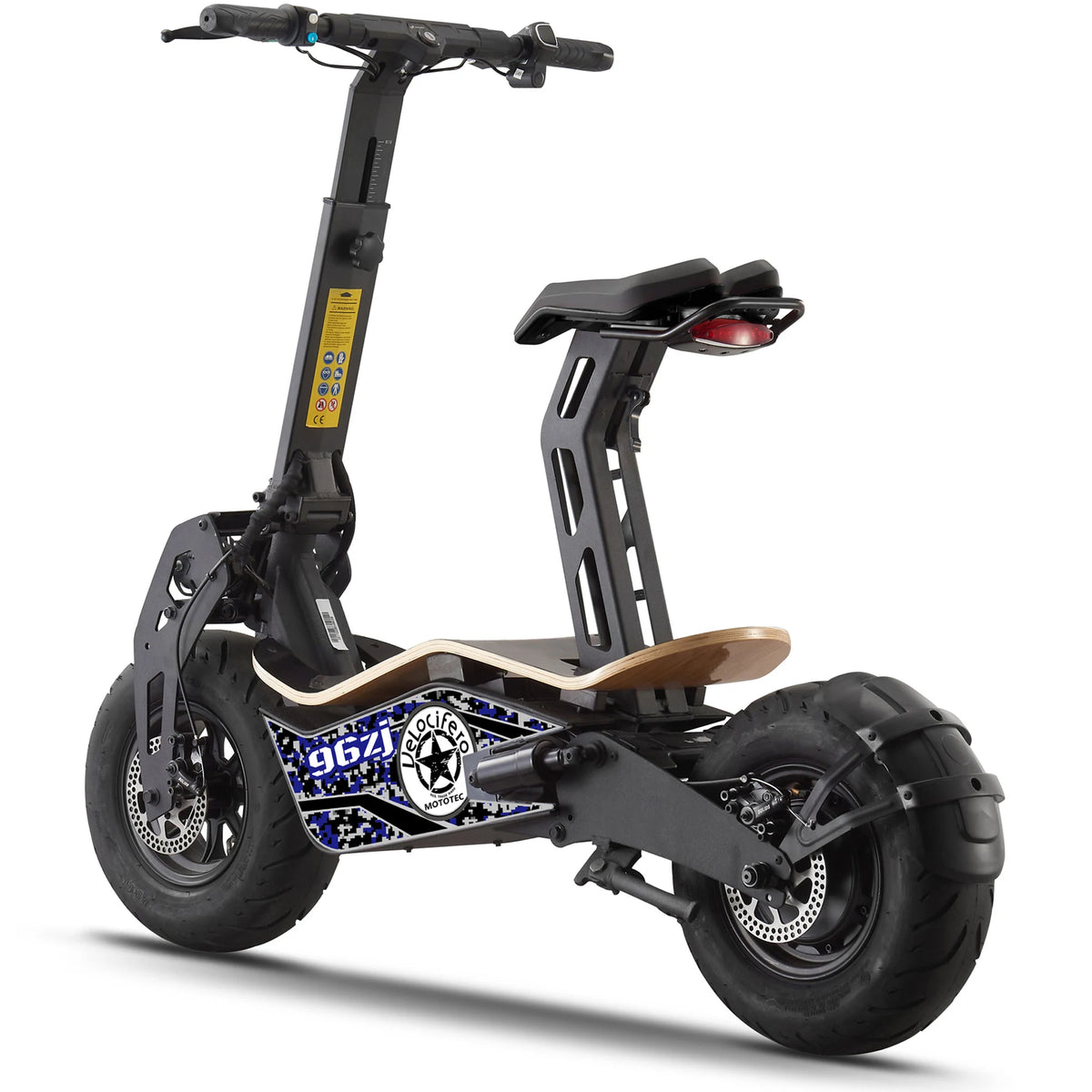 MotoTec Mad 48V 1600W electric scooter in Blue camo, rear or side view