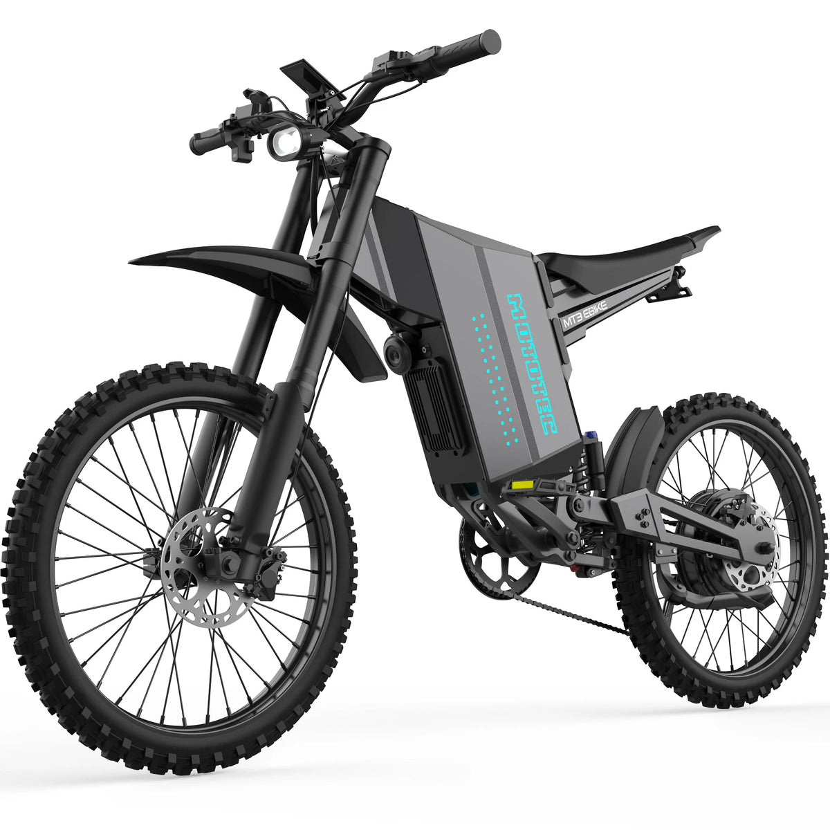 MotoTec MT3 Pro electric bike in Grey, front three-quarter view