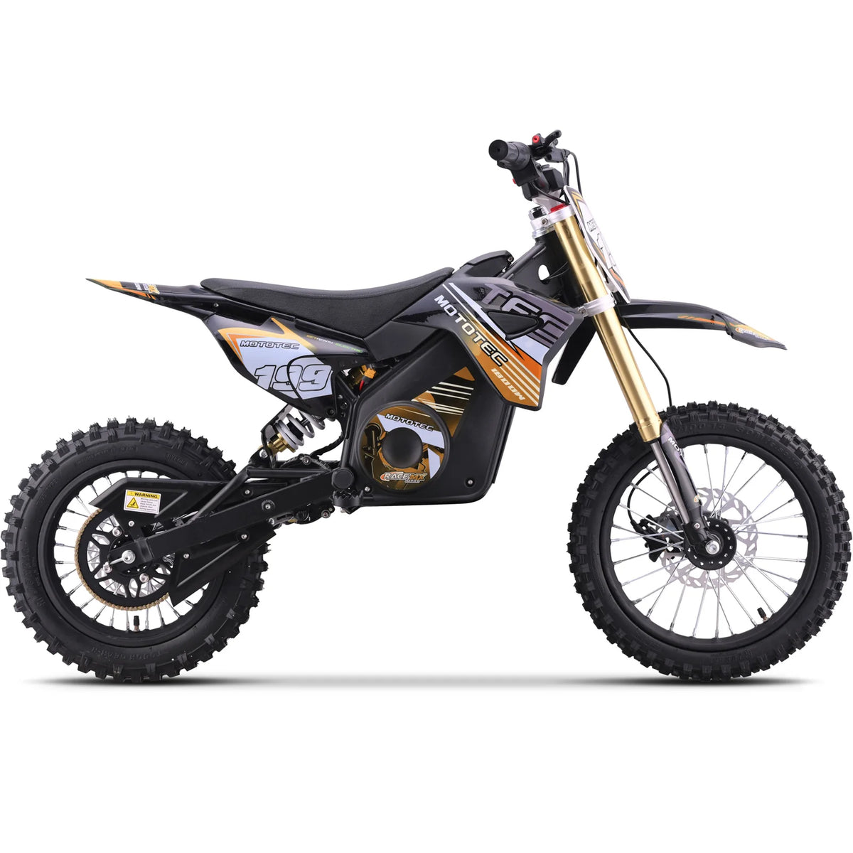 MotoTec Pro 48V 1800W electric dirt bike in orange, right side view on a white background