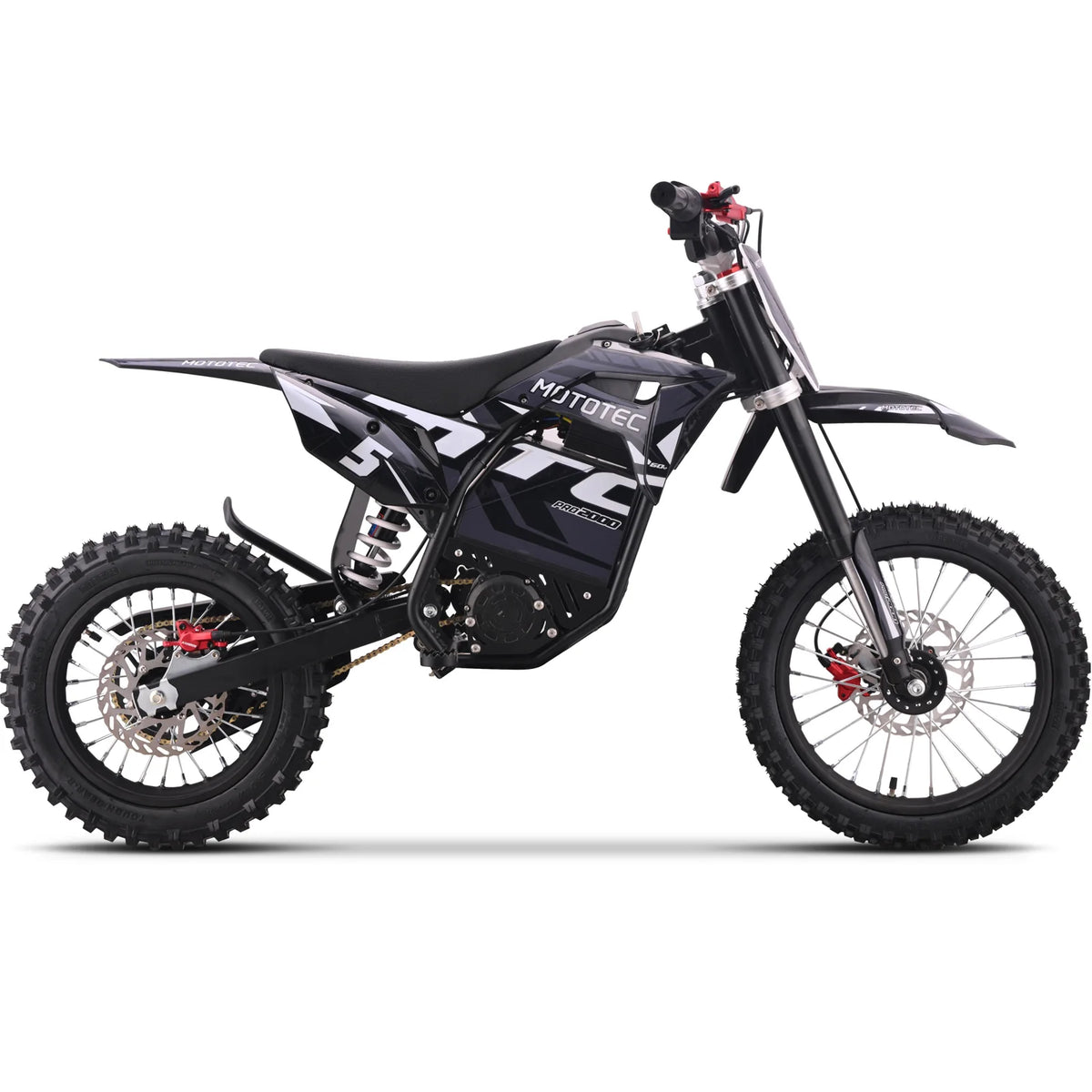 MotoTec Pro 60V 2000W electric dirt bike in grey, right side view on a white background